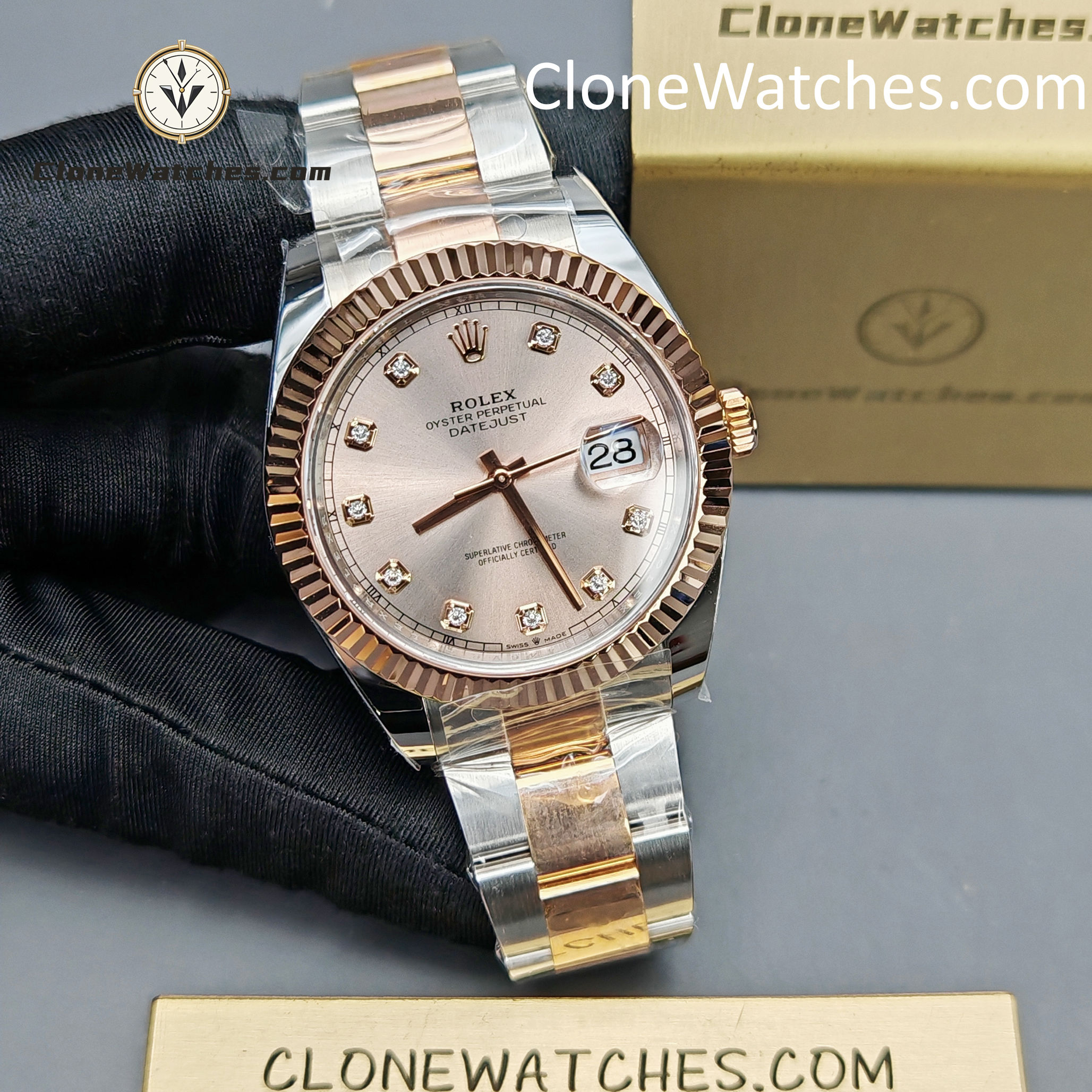 Rolex Super Clone Watches 1:1 DateJust Champagne Diamond Dial Oyster 41MM M126331-0007 3235 Movement
