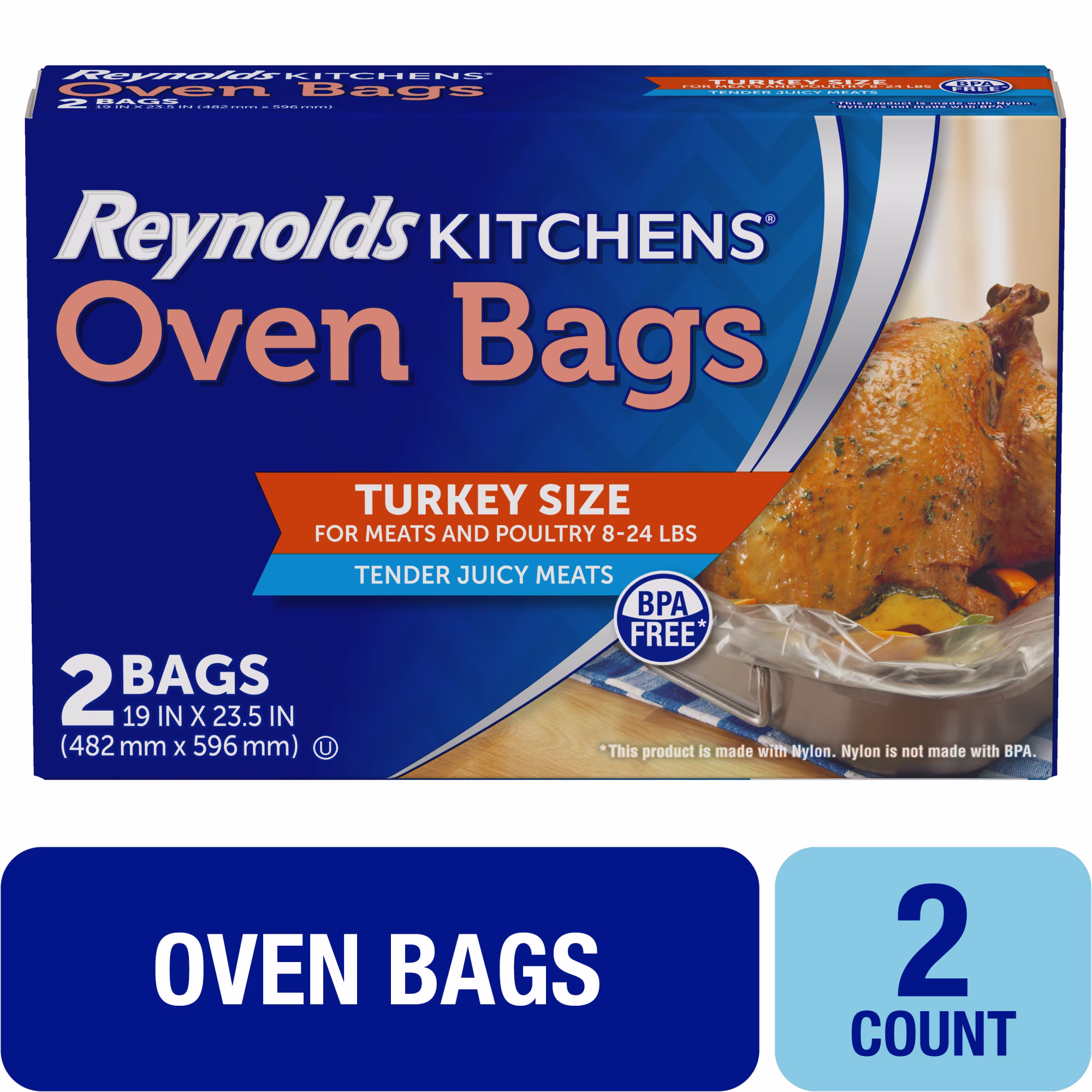 Reynolds Kitchens Turkey Size Oven Bags, Holds Up to 24 pounds, 2 Count