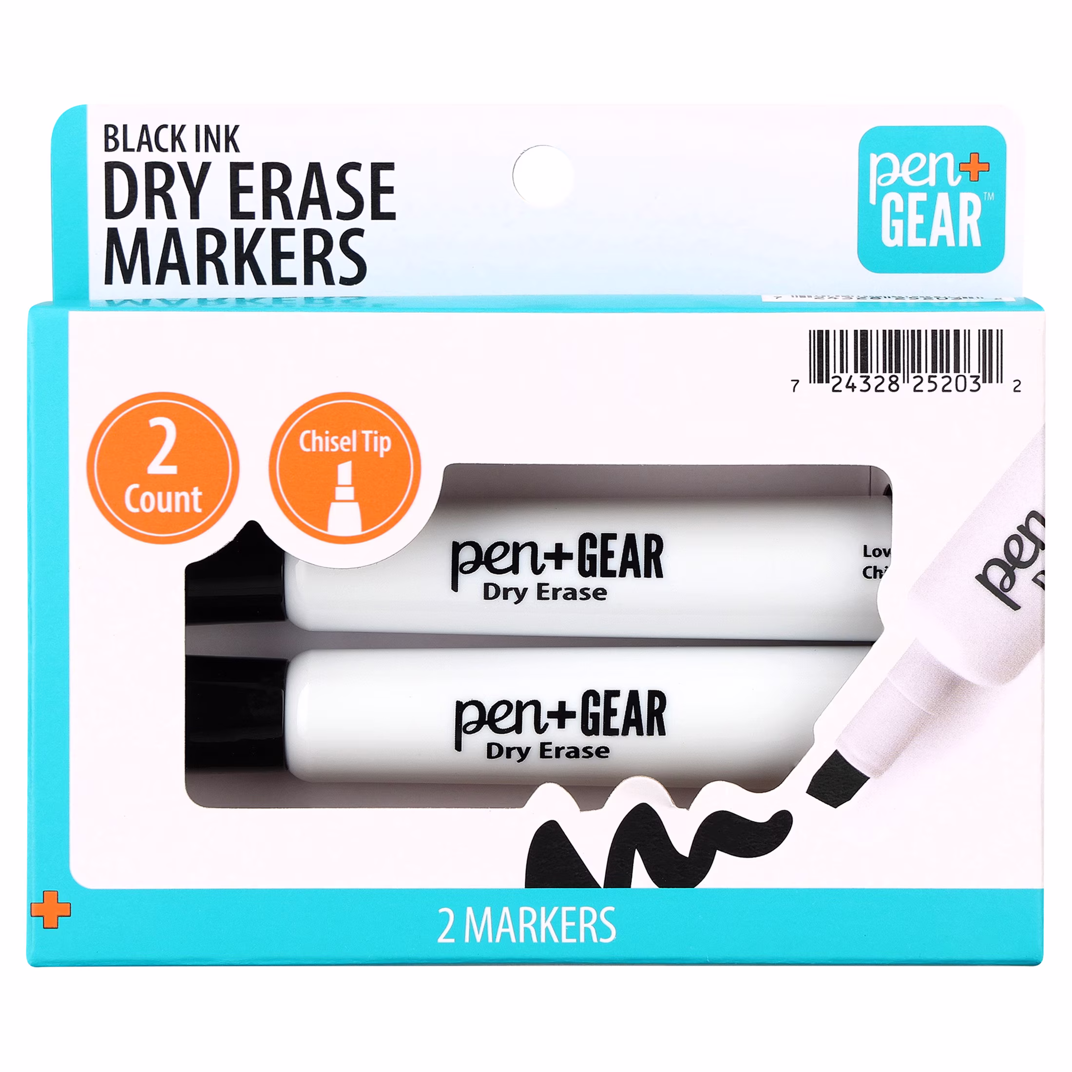 Pen+Gear Dry Erase Markers, Black, Chisel Tip, 4 Count