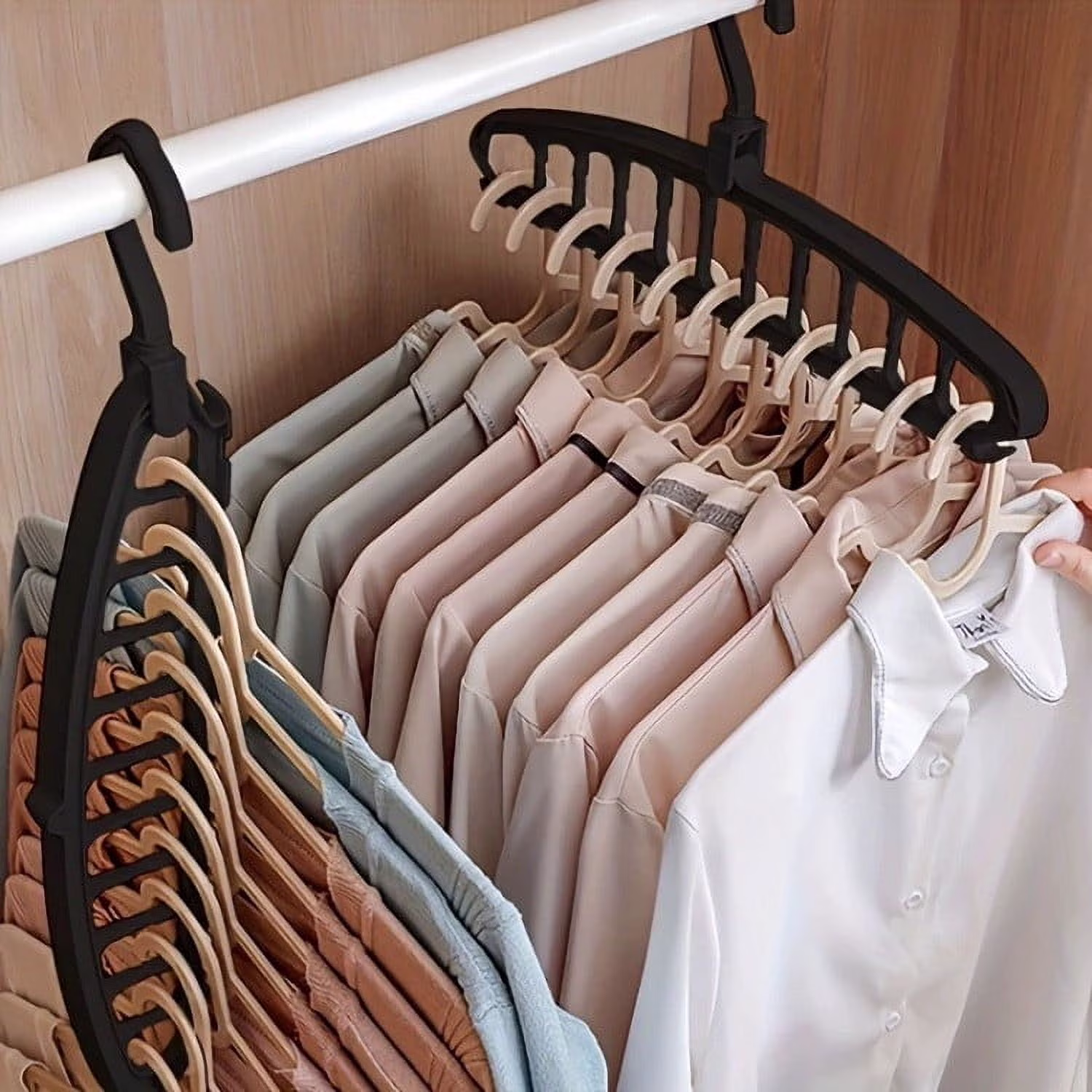 COM1950s Multi-Hook Clothes Hanger,11-Hole Space Saving Garment Organizer for Dorm Closet Storage,Heavy Duty Plastic Hanging Rack with Vertical & Horizontal Drying