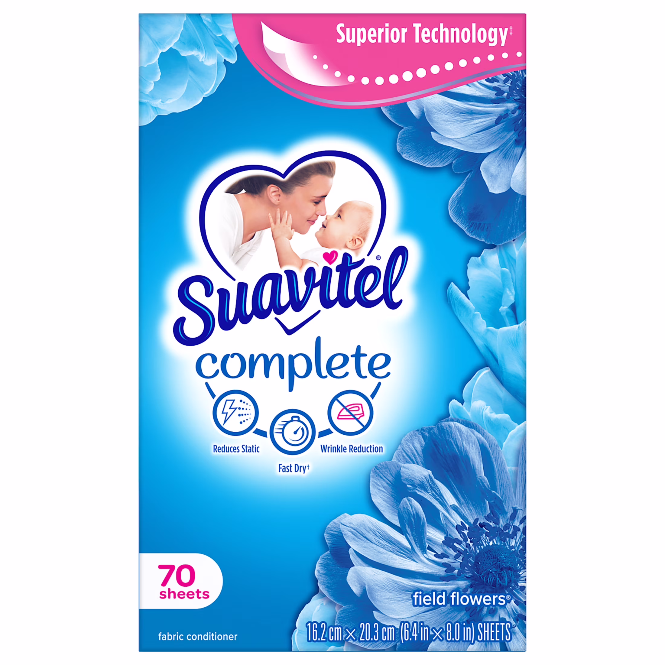 Suavitel Complete Dryer Sheets, Fabric Conditioner, Field Flowers, 70 Sheets