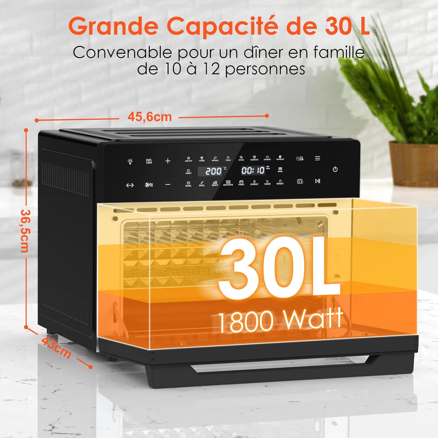 Friteuse sans huile 30 L rôtissoire 20 programmes écran tactile LED