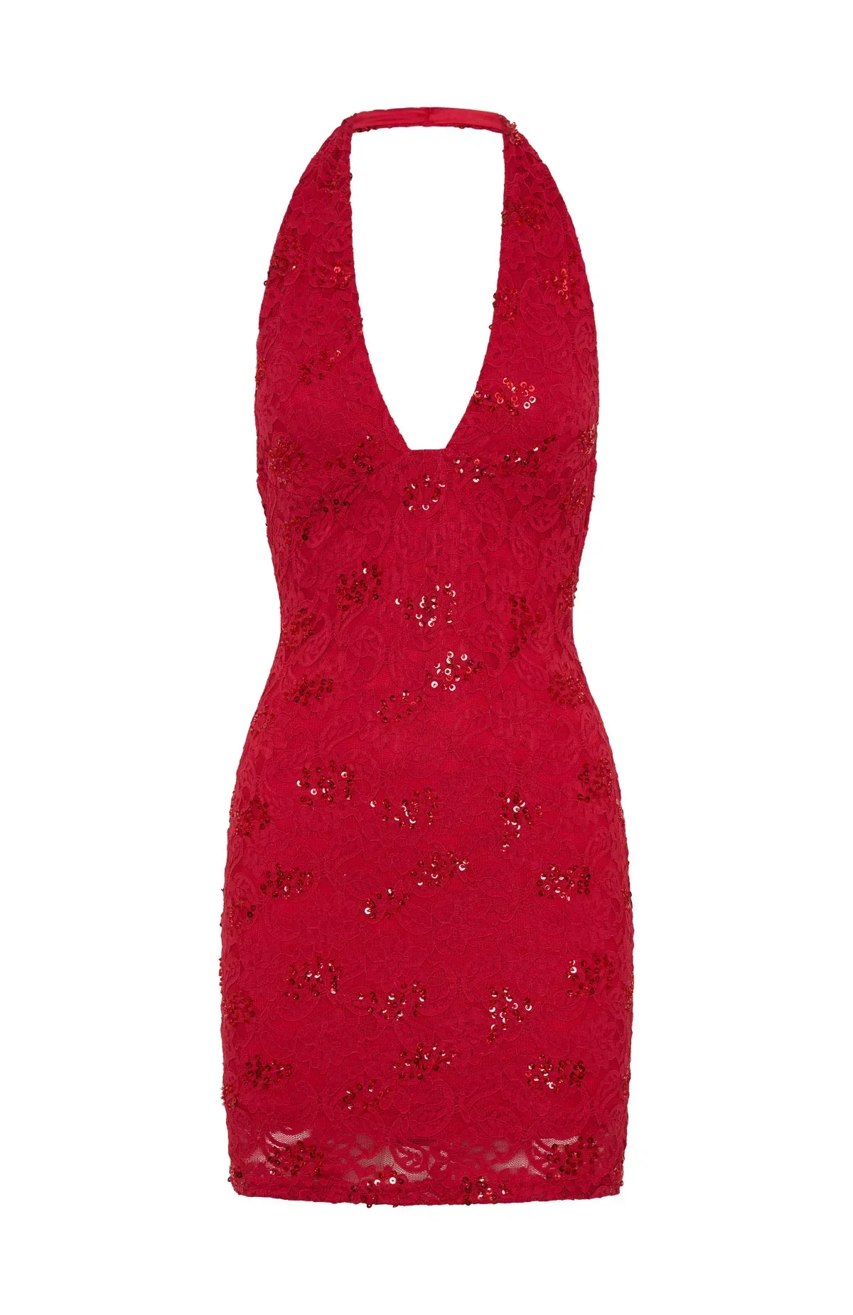 Disco Damage Lace Mini Dress Red