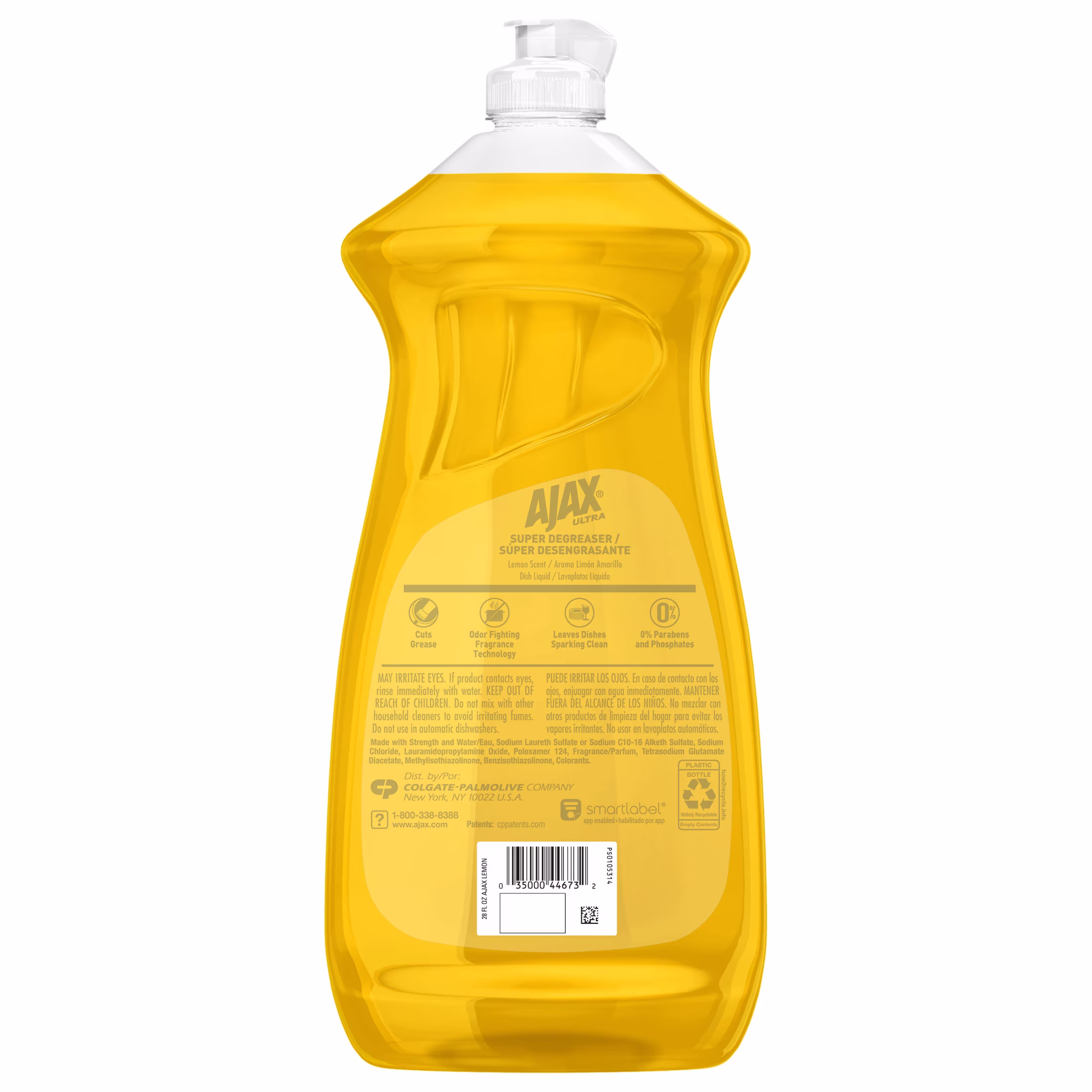 Ajax Ultra Liquid Dish Soap, Super Degreaser, Mess-Free, Easy-Flip Cap, Lemon Scent, 28 fl oz