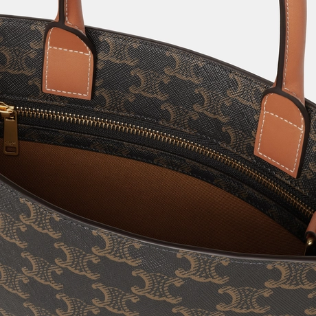 CELINE SMALL CABAS VERTICAL IN TRIOMPHE CANVAS AND CALFSKIN TAN