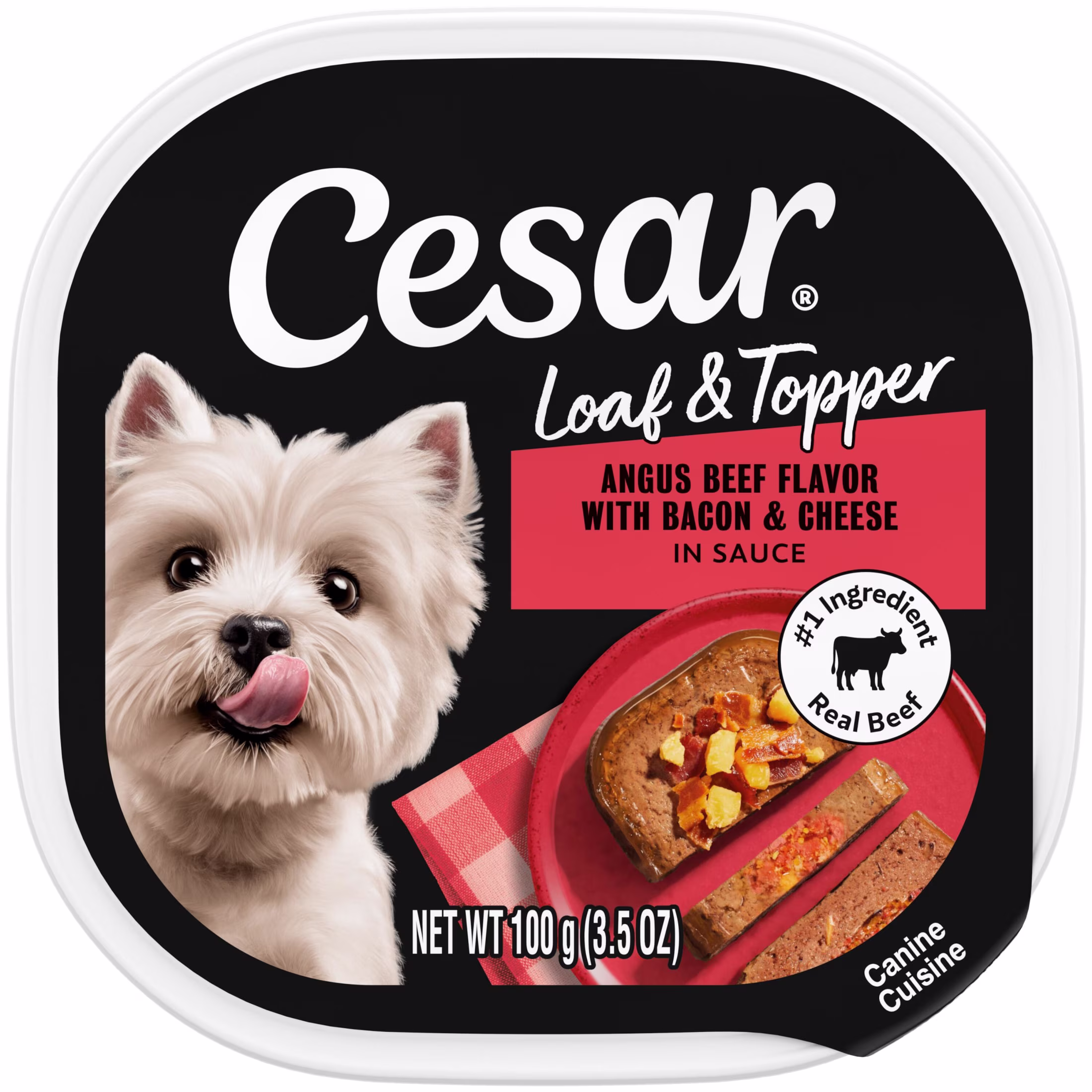 (4 pack) Cesar Loaf & Topper Angus Beef Flavor With Bacon & Cheese Wet Dog Food, 3.5 Oz Tray