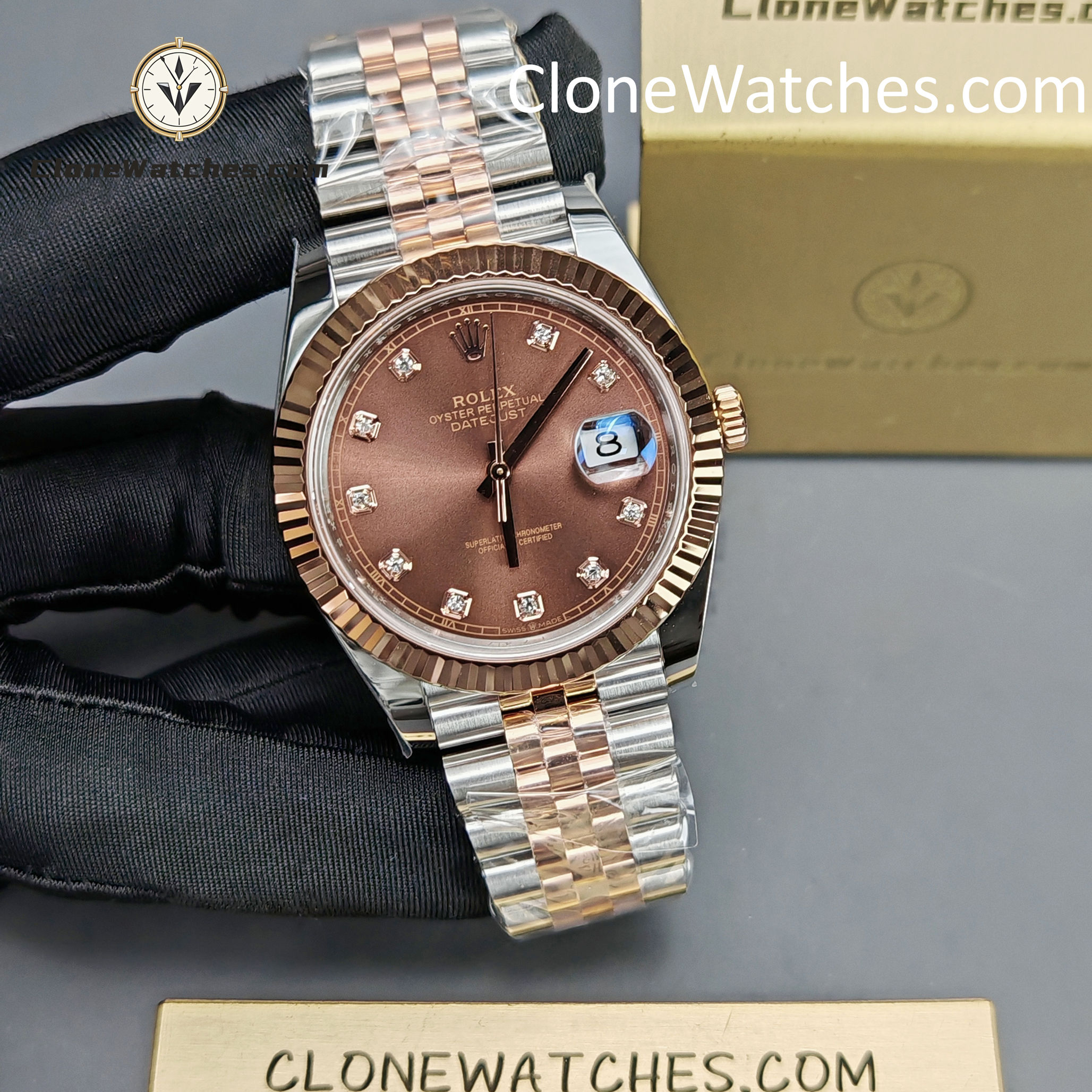 Rolex Super Clone Watches 1:1 DateJust Chocolate Diamond Dial Jubilee 41MM M126331-0004 3235 Movement