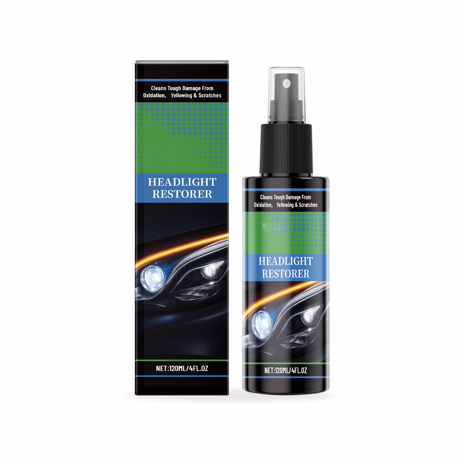 Cevemin Headlight Restoration Spray 120ml - Ceramic Coating Auto Lens Cleaner, Oxidation & Yellowing Remover, Hydrophobic Protector for Long-Lasting Clarity