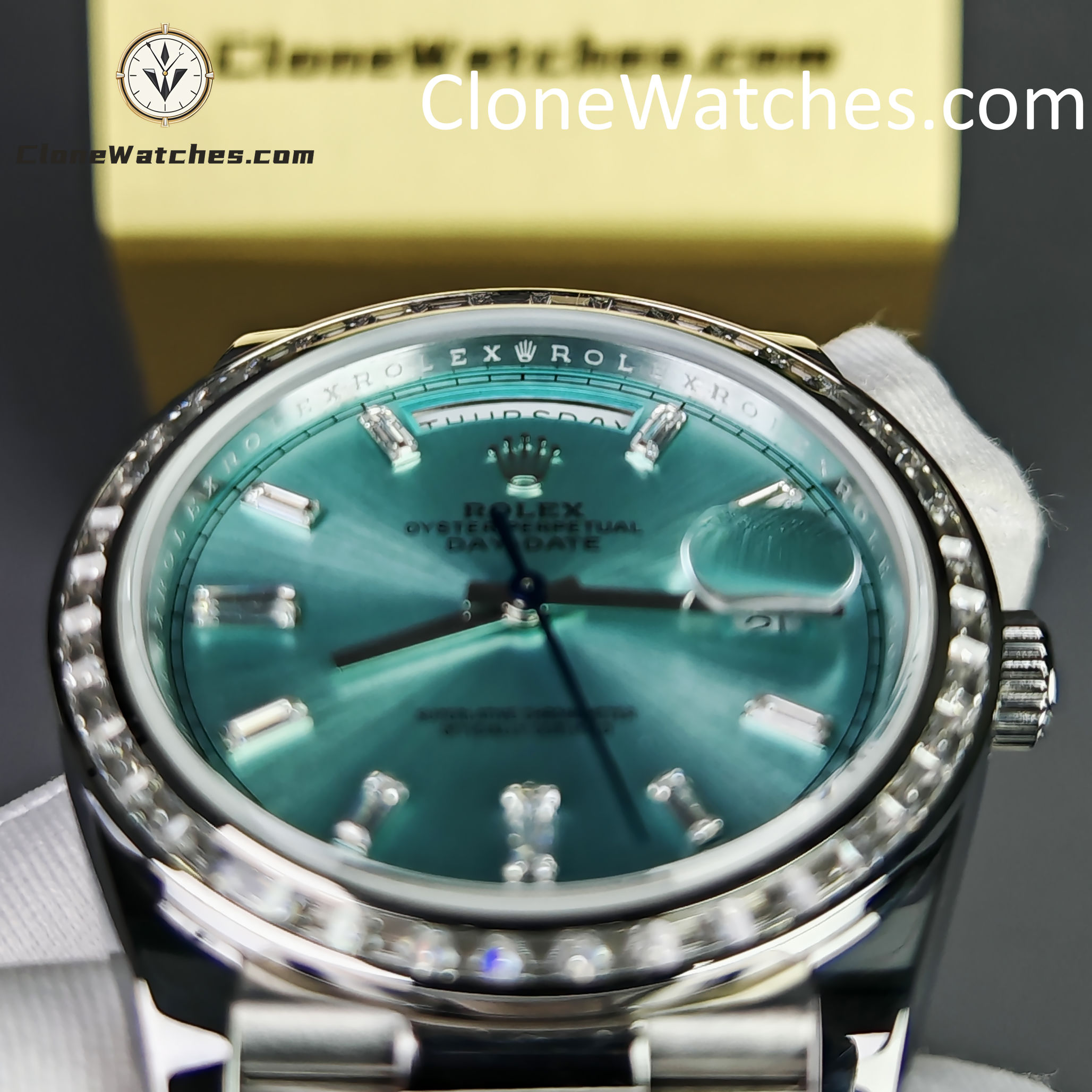 Rolex Super Clone Watches 1:1 Day Date Ice Blue Diamond Bezel Dial 40mm 228396TBR 3255 Movement