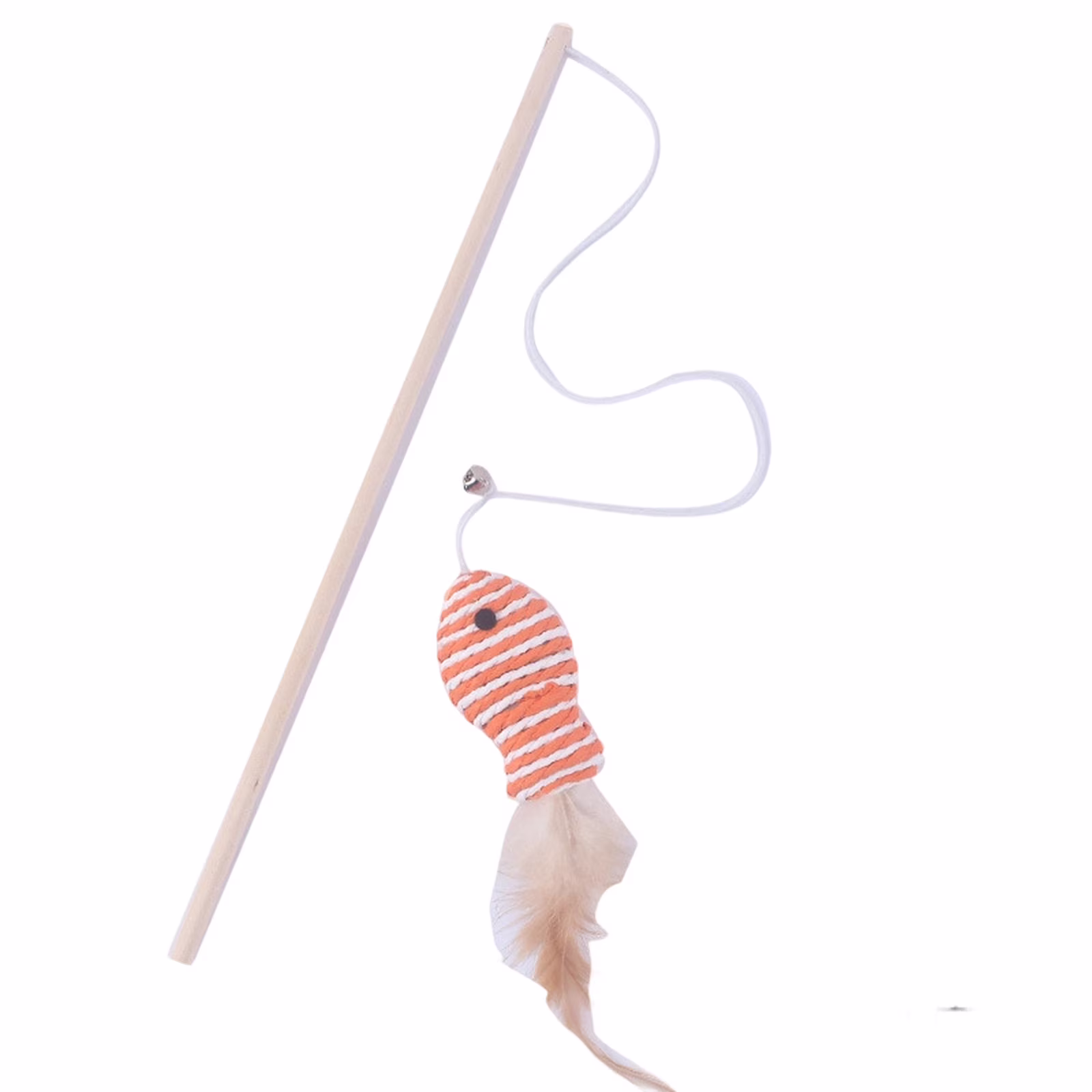 Wooden Wand Cat Teaser Toy with Elastic Rope and Paper String Fish, Interactive Chew Toy for Indoor Cats Play, Khaki