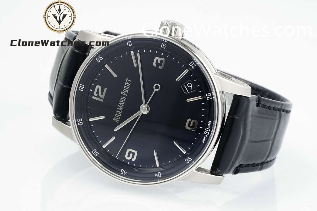 Audemars Piguet Super Clone Watches 1:1 Code 11.59 by 15210BC Black Dial 41MM Leather Strap
