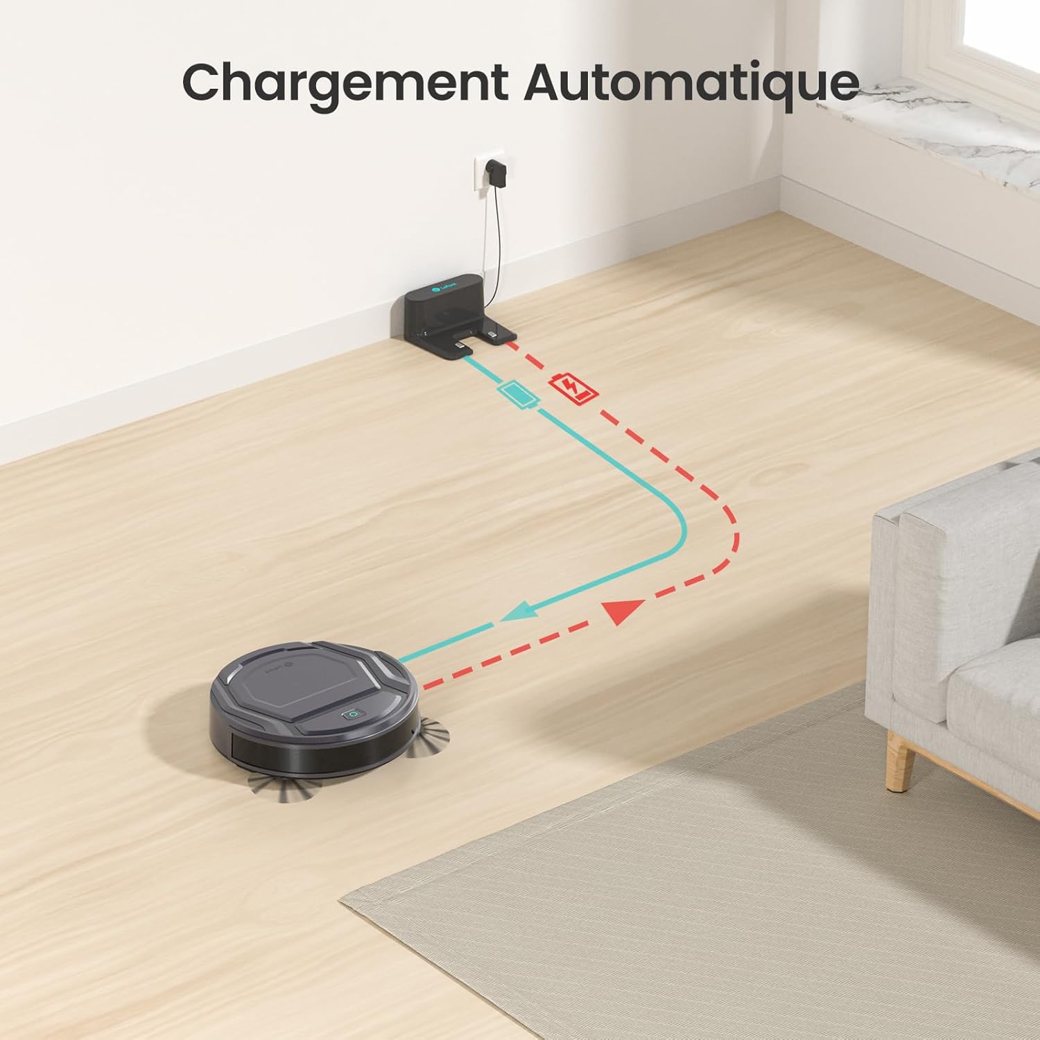 Robot aspirateur M210P 2200Pa mince silencieux 6 modes auto charge WiFi Bluetooth 120 min idéal poils animaux sols tapis