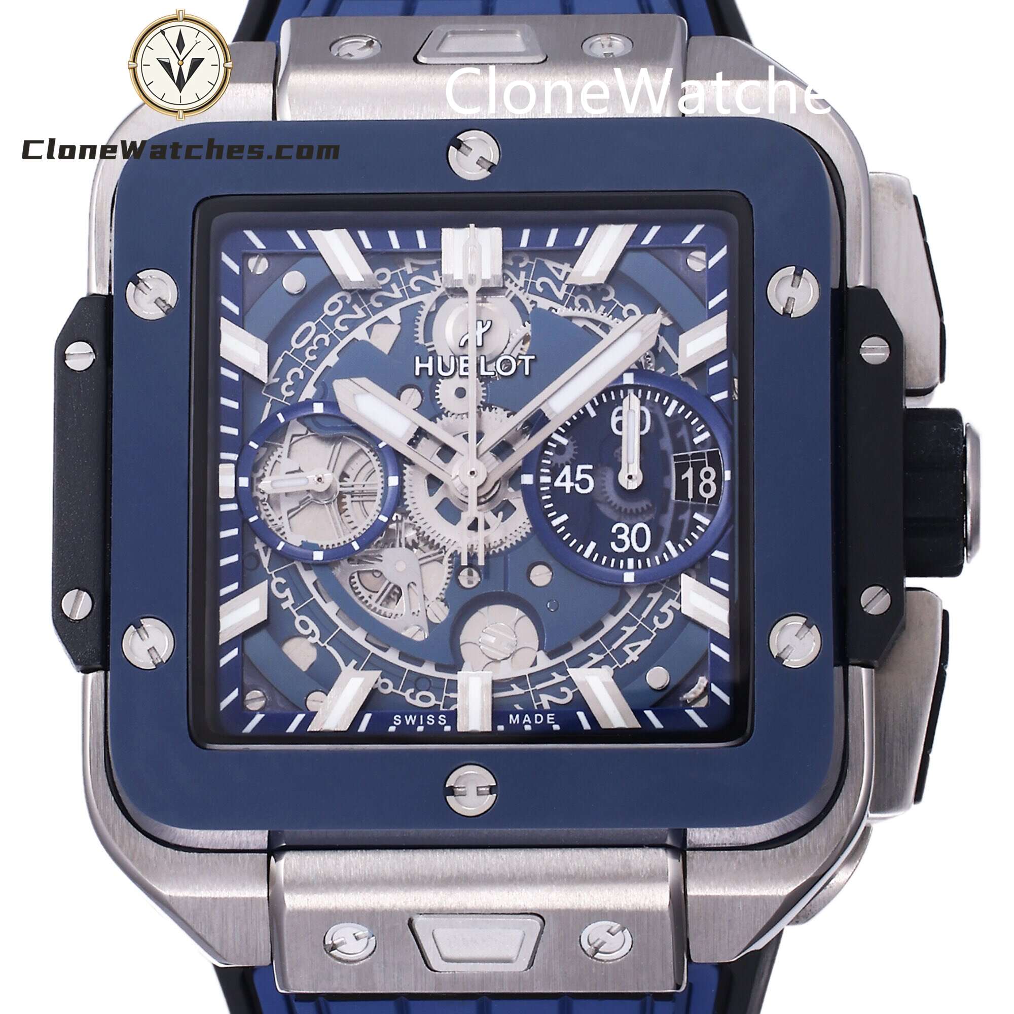Hublot Super Clone Watches 1:1 Square Bang Unico Titanium Blue Ceramic 42MM 821.NL.5170.RX