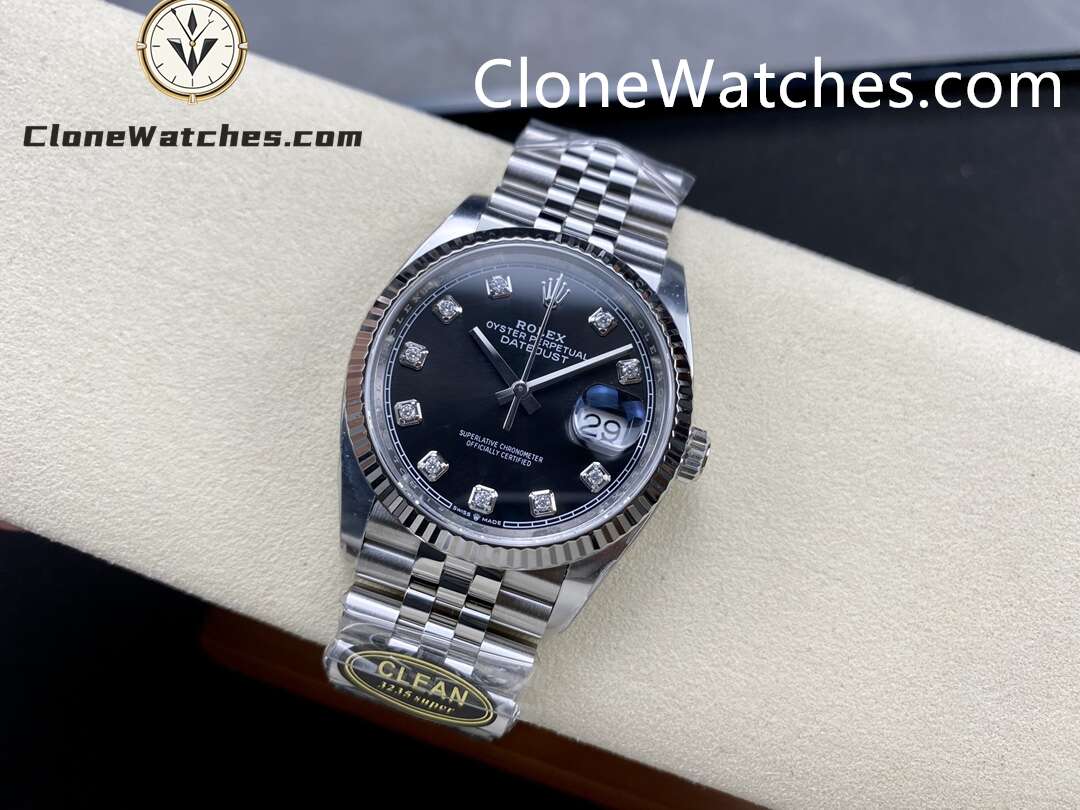 Rolex Super Clone Watches 1:1 DateJust Black Diamond Dial Jubilee 36MM M126234 – 0027 3235 Movement