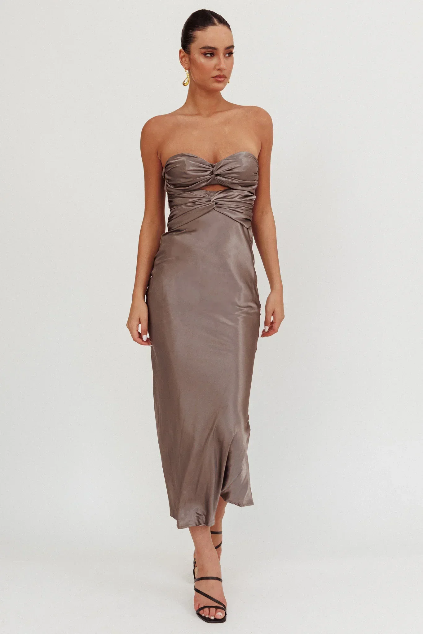 Good Impression Double Twist Midi Dress Charcoal