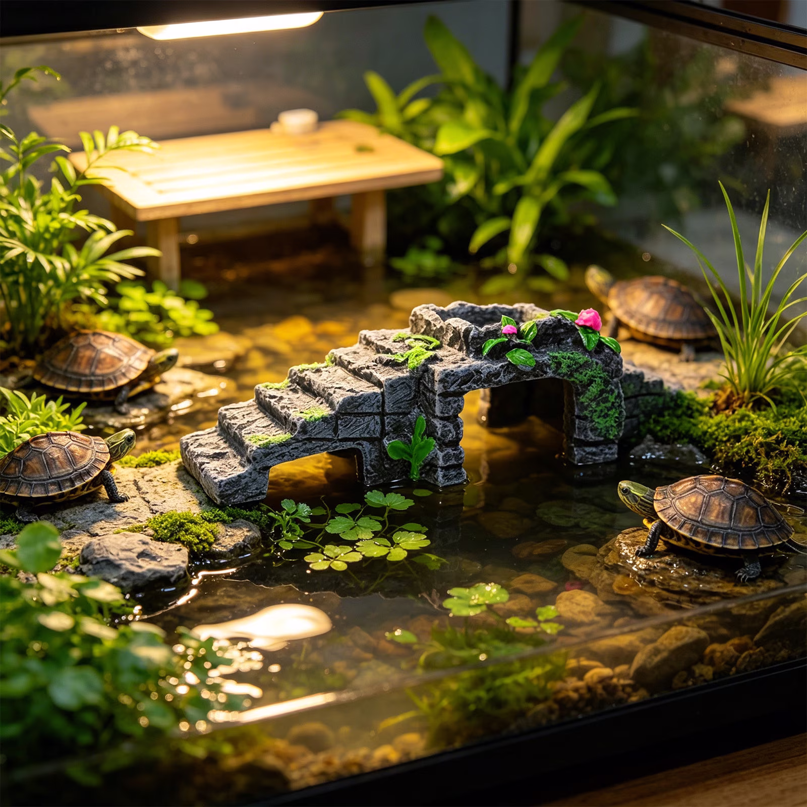 Qocolcyl Resin Reptile Basking Hideout Cave,Simulated Rock Log Ornament for Turtle Lizard Gecko Aquarium Terrarium Landscape Decor Accessories