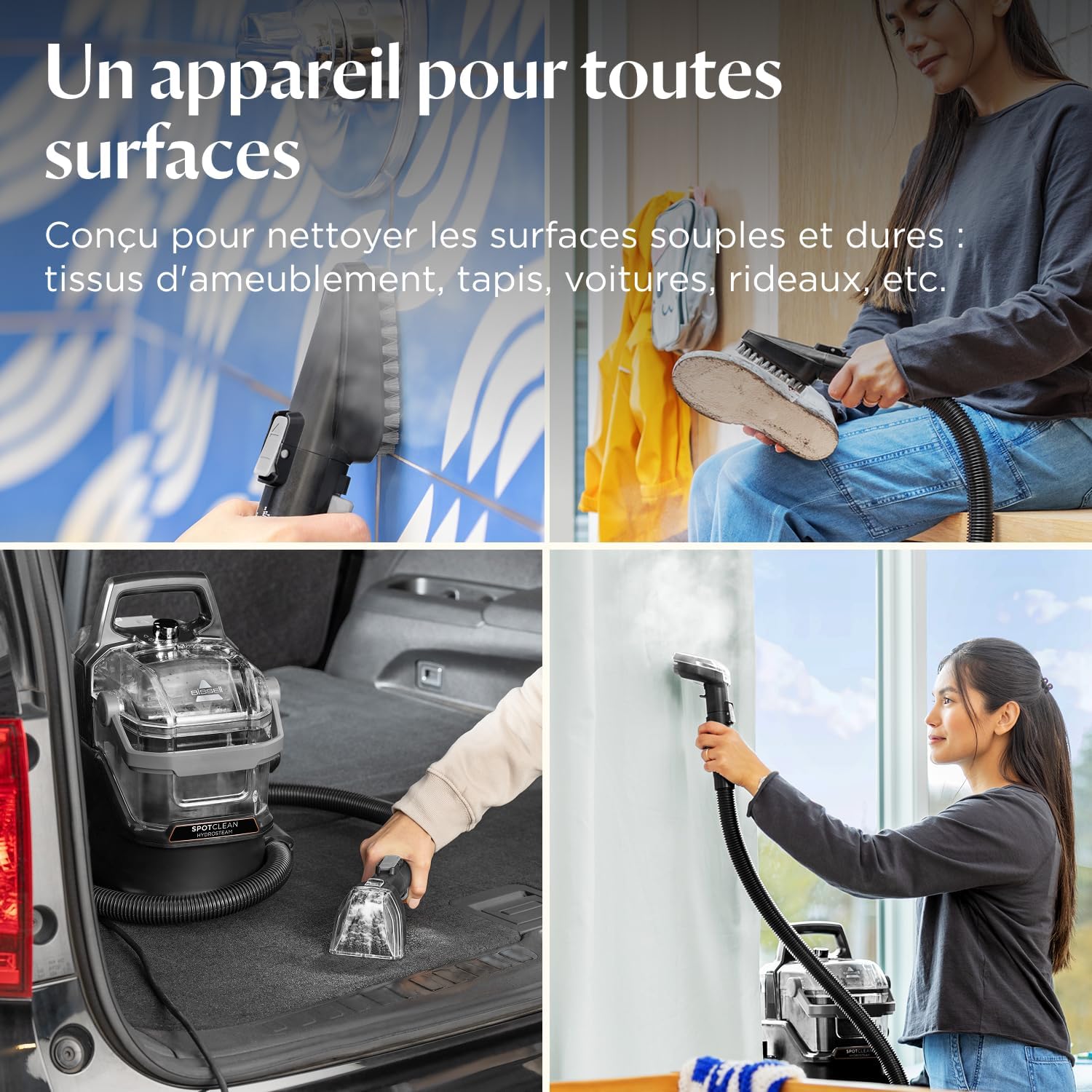 Shampouineuse canapé 1000 W technologie HydroSteam pour tapis tissus voiture