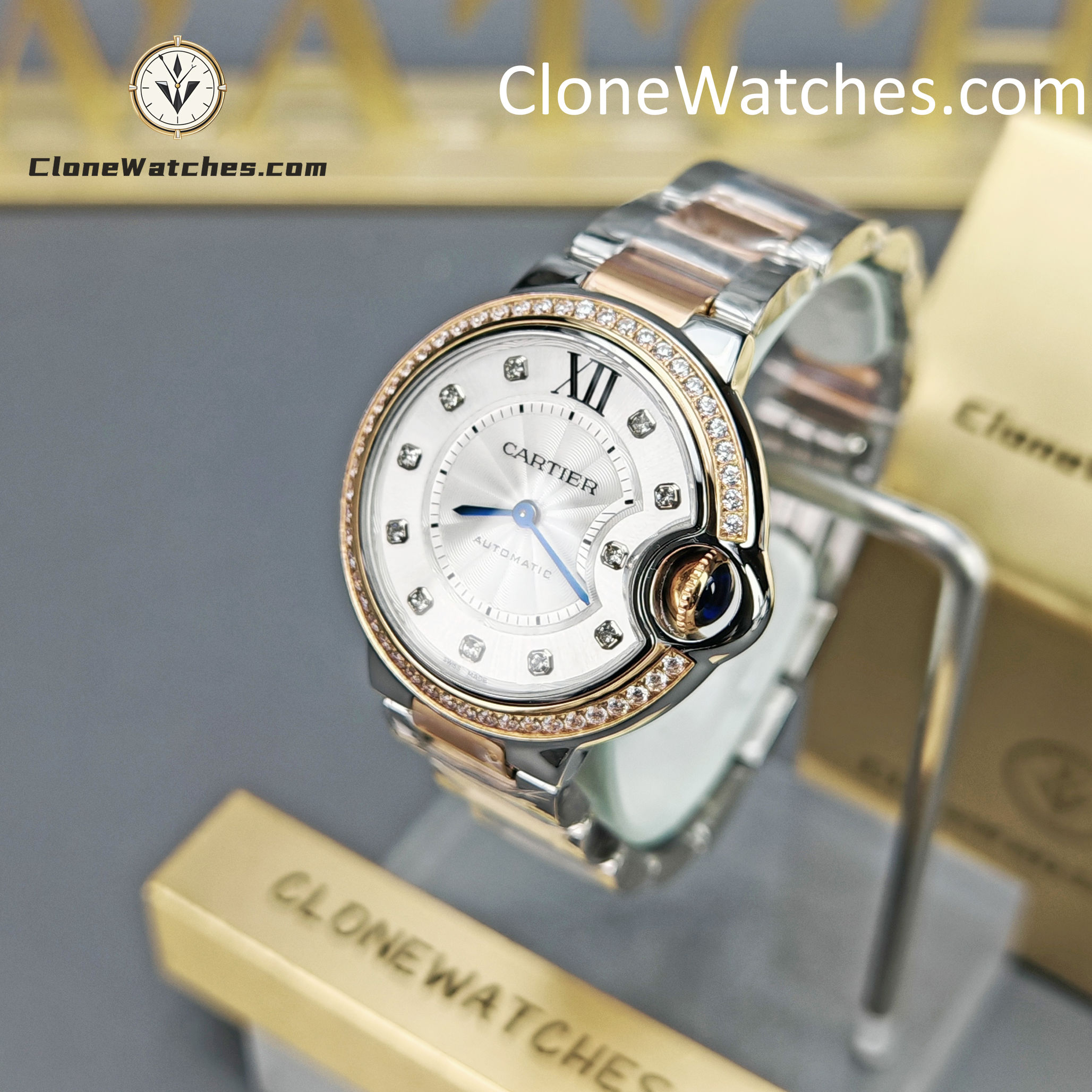 Cartier Super Clone Watches 1:1 Ballon Bleu de W3BB0023 Silver Dial Diamond bezel 33mm