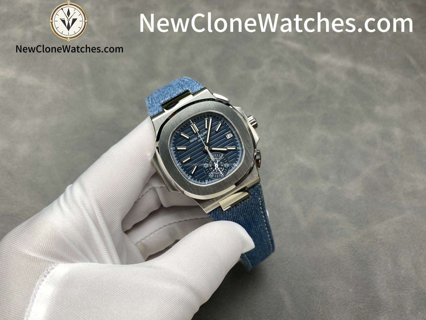 Patek Philippe Nautilus Replica 5980/60G-001 Flyback Chronograph Blue Gray Dial Men's Watch