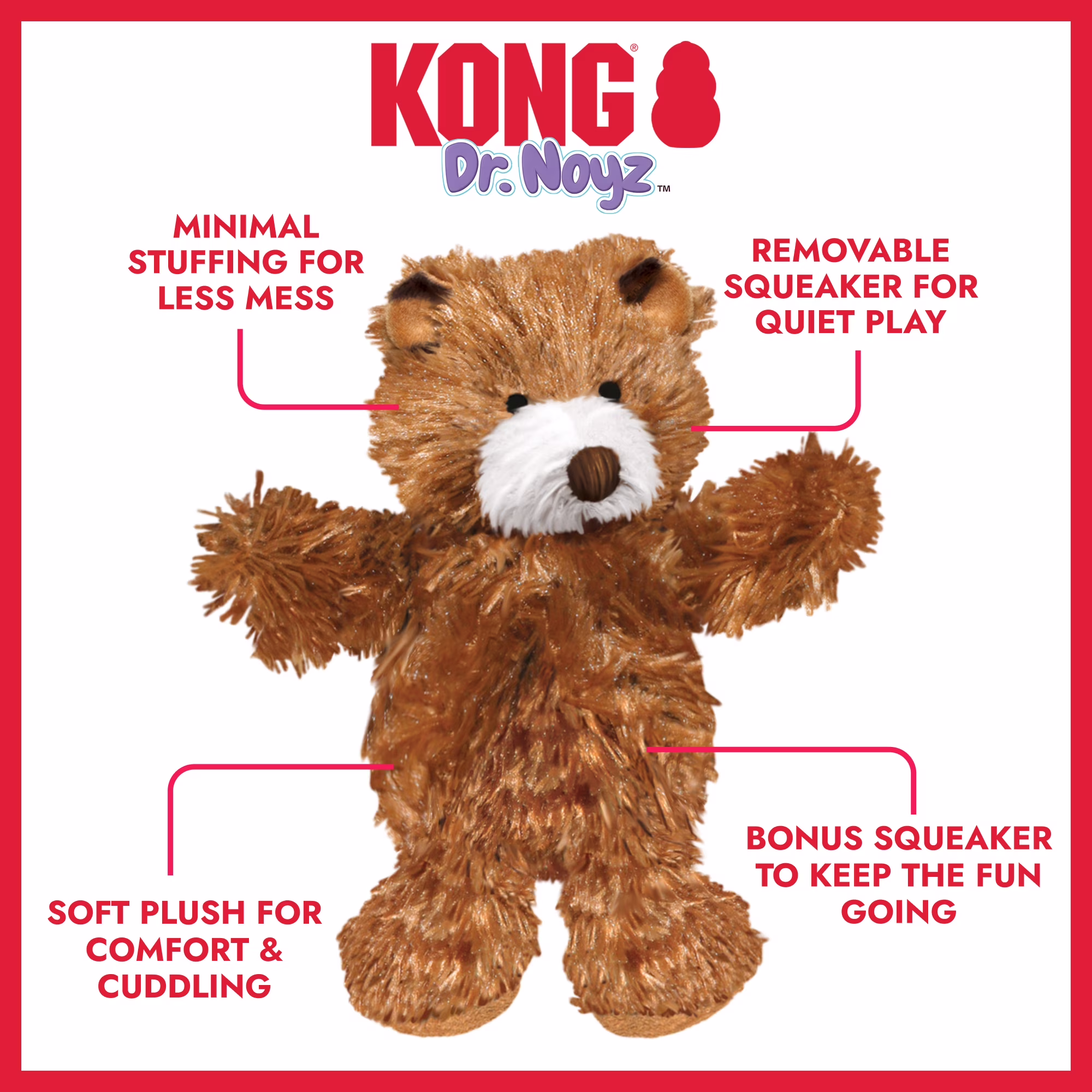 KONG® Dr.Noyz Dog Toy with Squeaker, Teddy Bear, XS for Dogs Up to 5 lbs