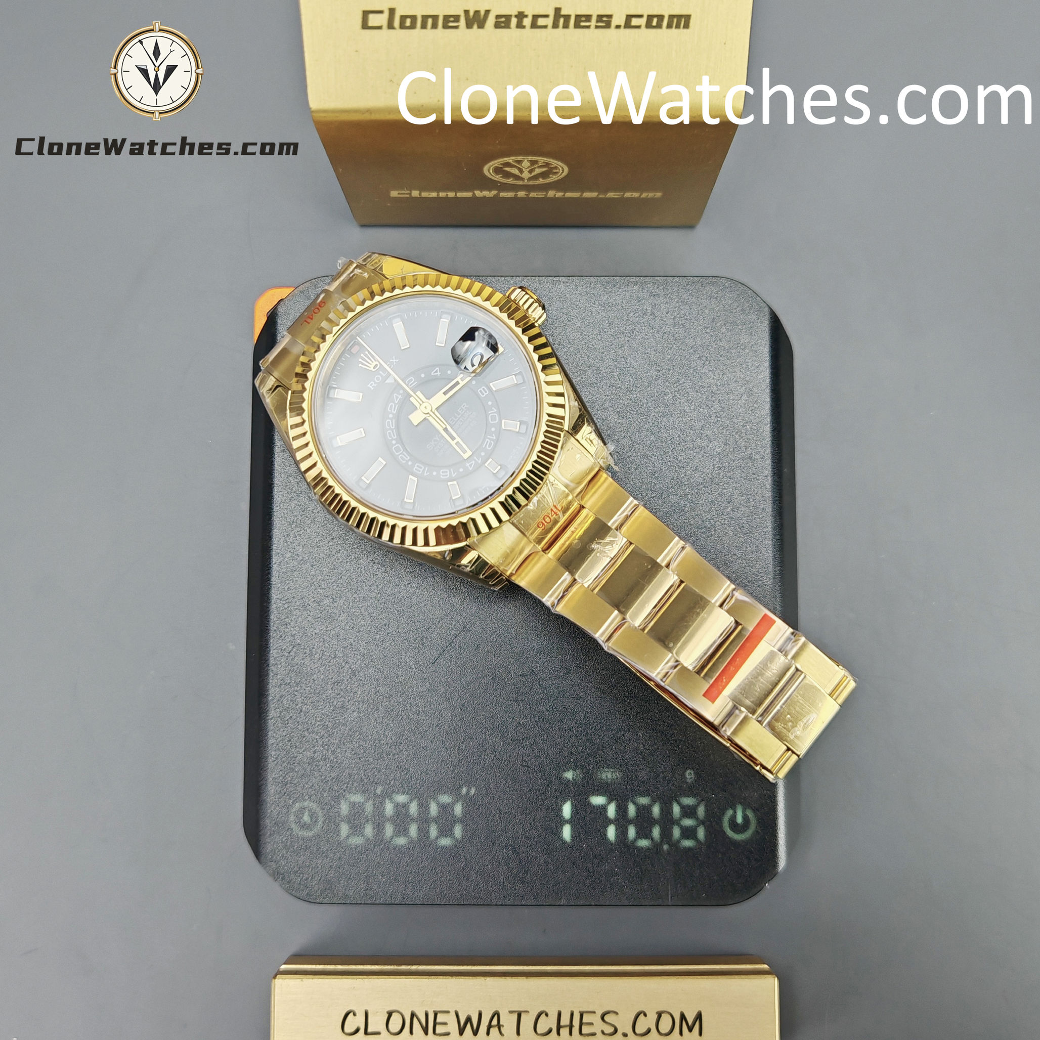 Rolex Super Clone Watches 1:1 Sky Dweller Yellow Gold Black Dial Oyster M336938-0002 9002 Movement