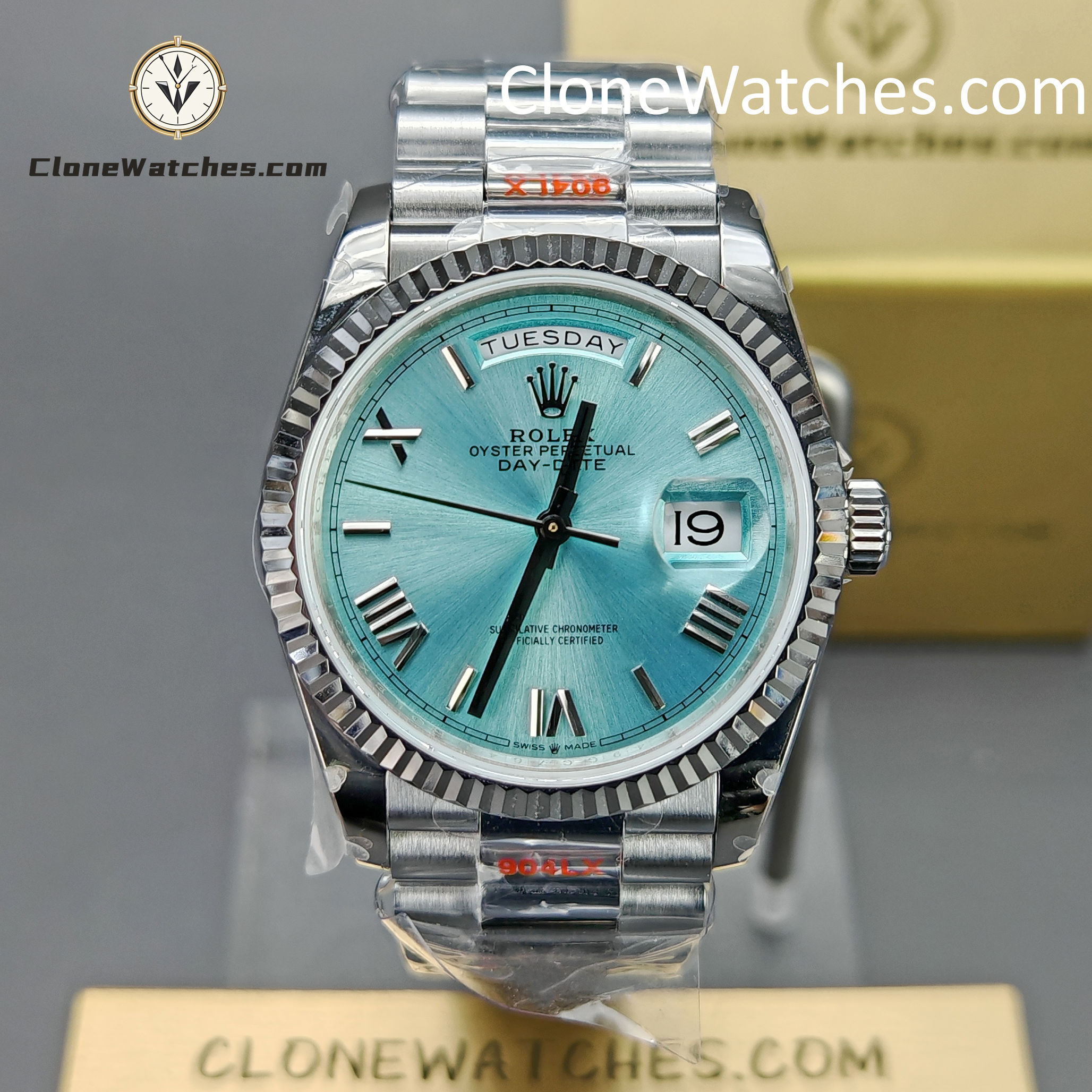 Rolex Super Clone Watches 1:1 Day Date Ice Blue Dial 36mm m128236-0018 3255 Movement