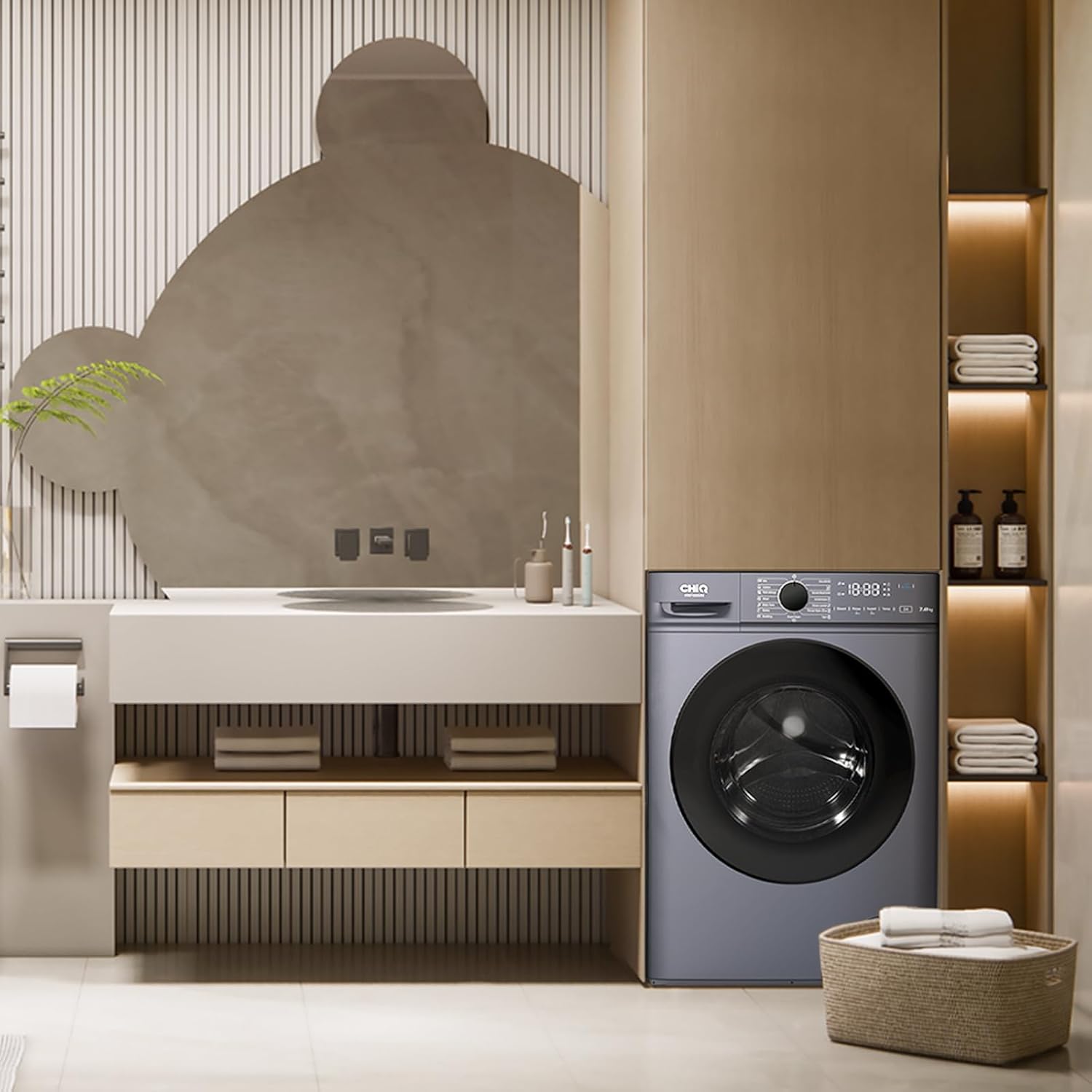 Lave linge hublot 7 kg classe A moteur 1200 rpm lavage vapeur rapide 15 programmes gris
