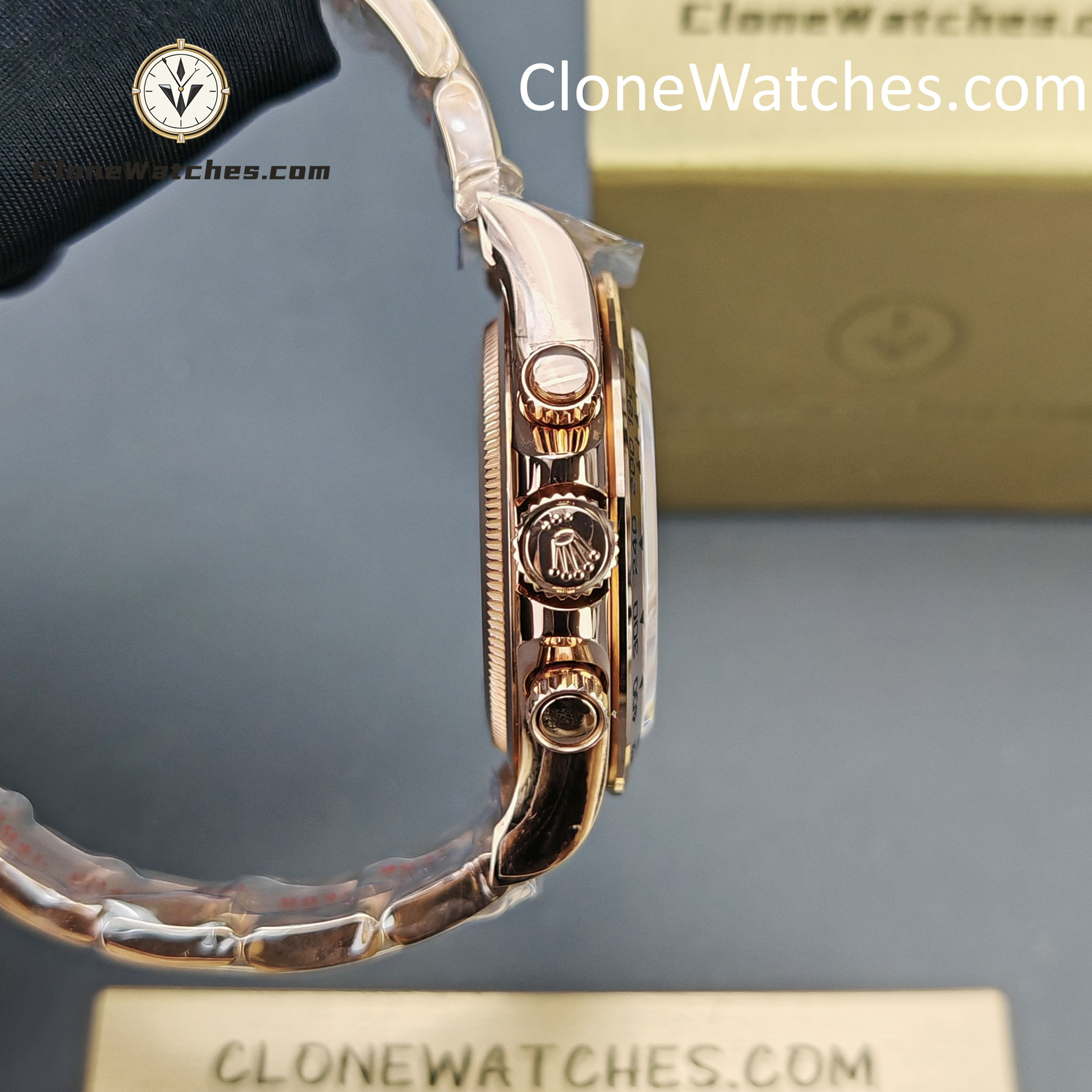Rolex Super Clone Watches 1:1 Daytona 18K Rose Gold Black Dial m126505-0001 4131 Movement