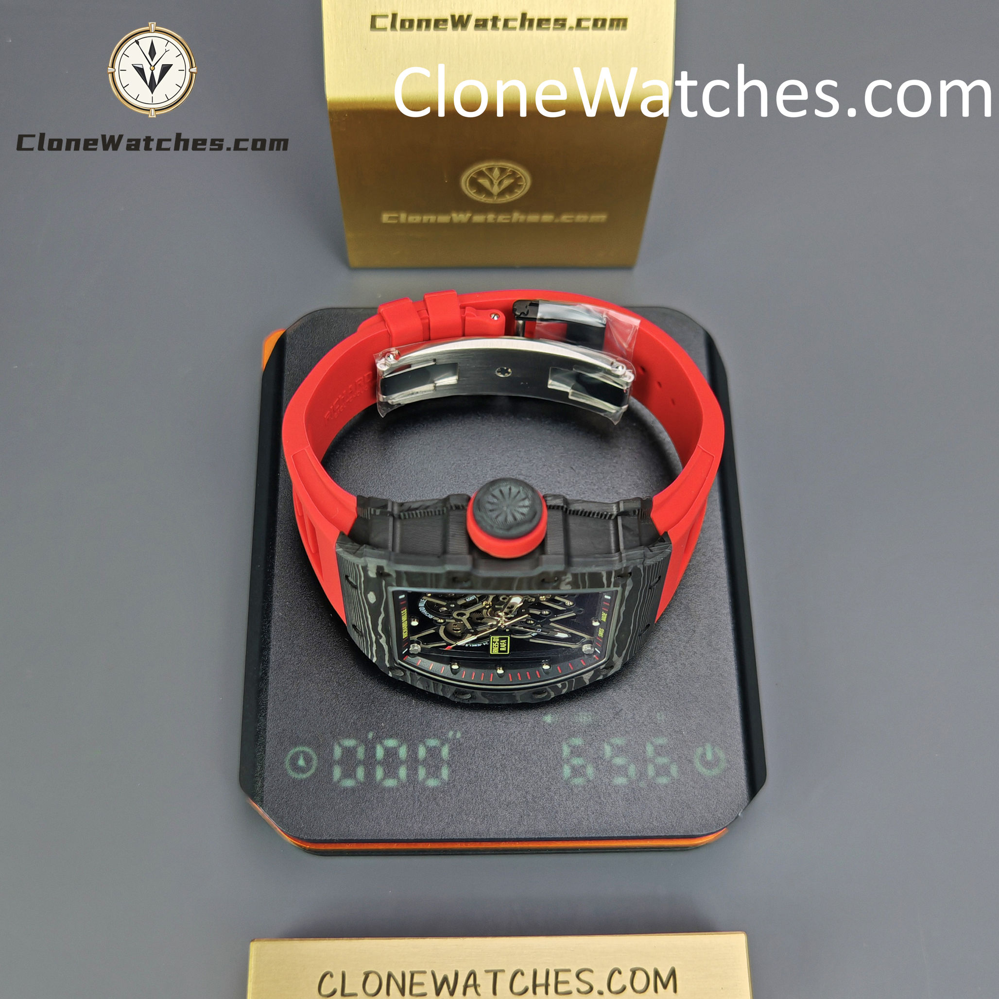 Richard Mille Super Clone Watches 1:1 RM 035 – 01 Carbon Tourbillon Red Strap