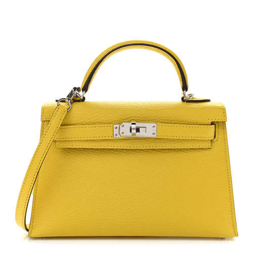 HERMES Chevre Mysore Verso Mini Kelly Sellier 22 Jaune De Naples Gold