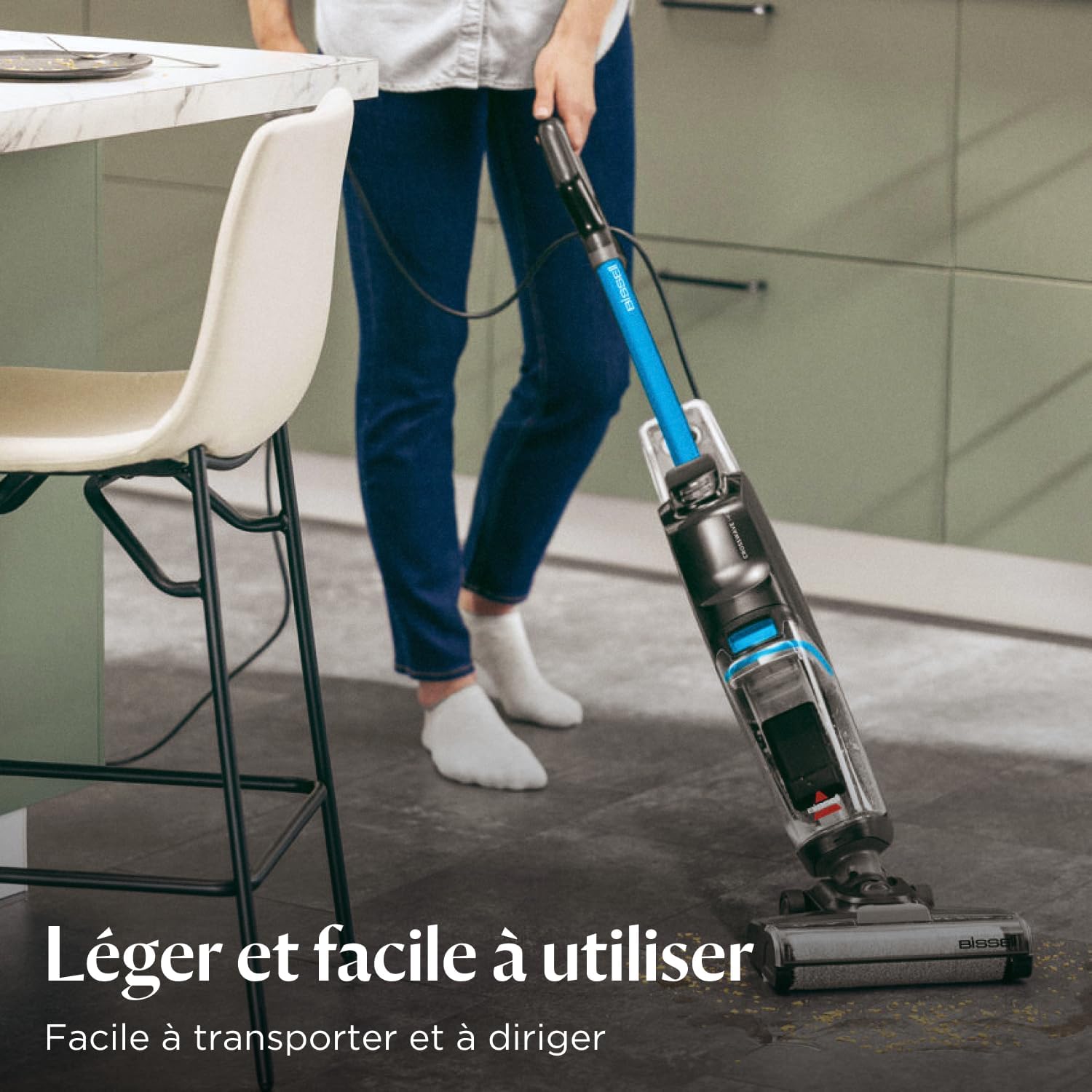 Aspirateur balai laveur filaire aspire et lave sols durs