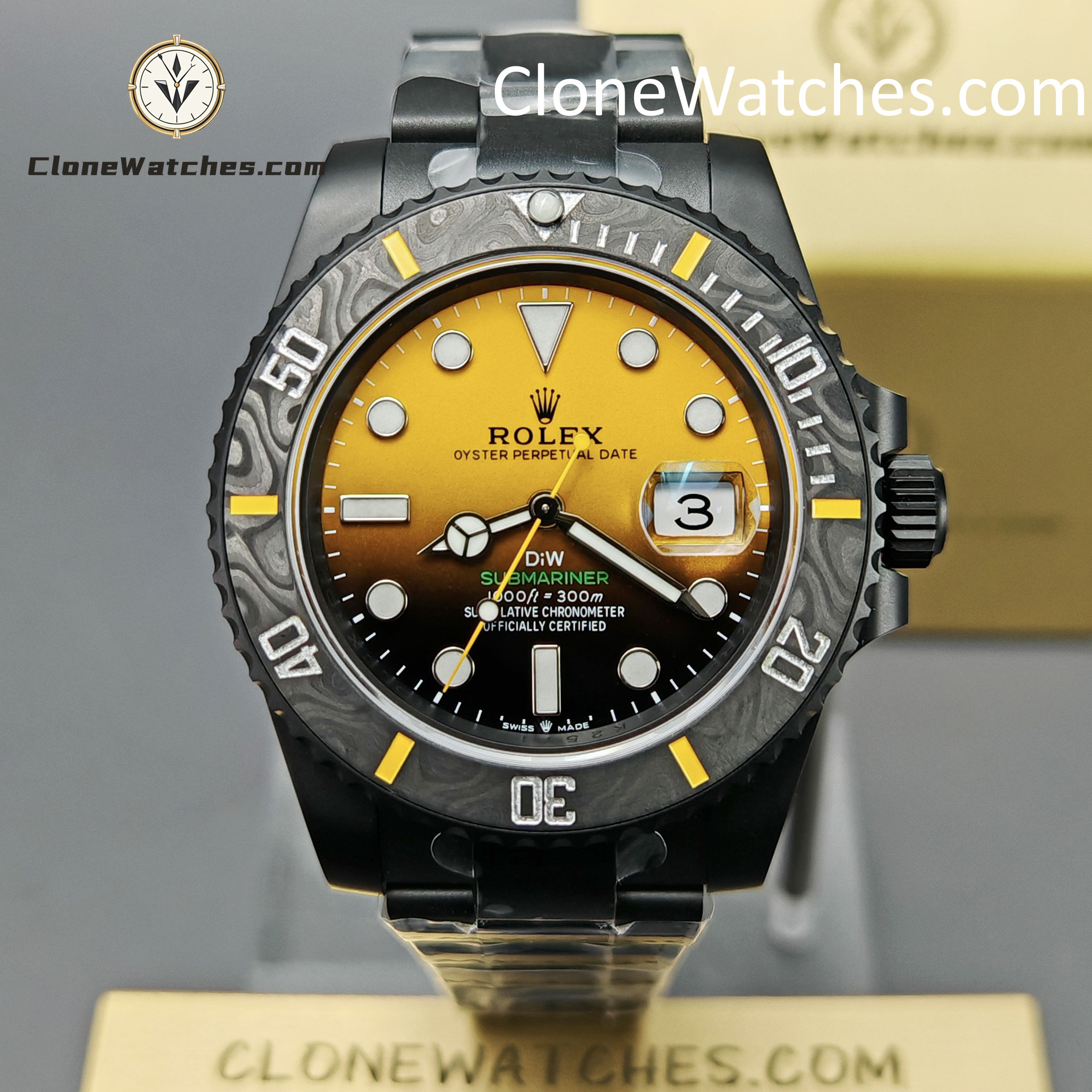 Modified Super Clone Watches 1:1 DiW Rolex Submariner Carbon fiber Gradient Orange Dial 3235 Movement 41mm
