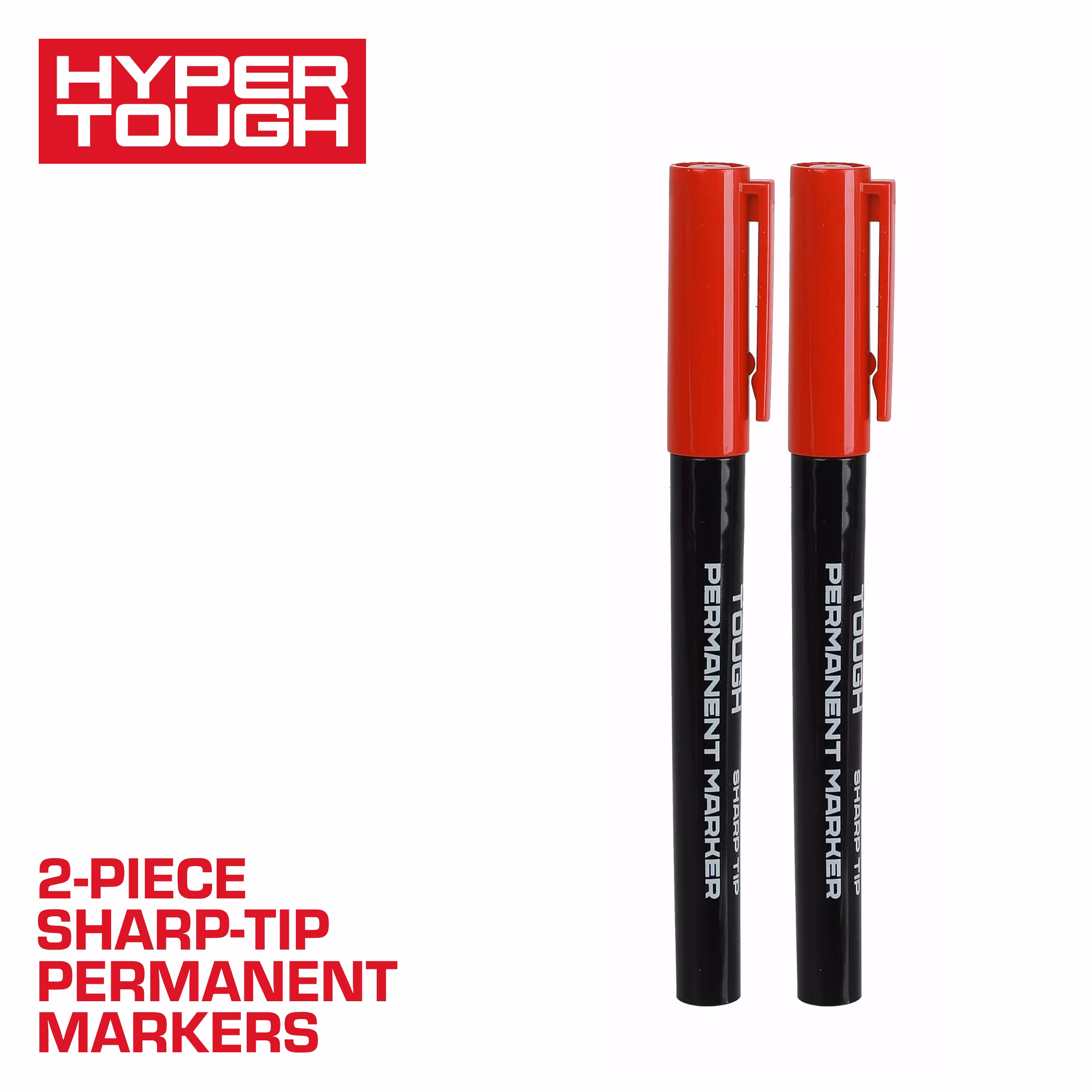 Hyper Tough Sharp-Tip Permanent Marker Set, Red, 2-Piece, Model 44401
