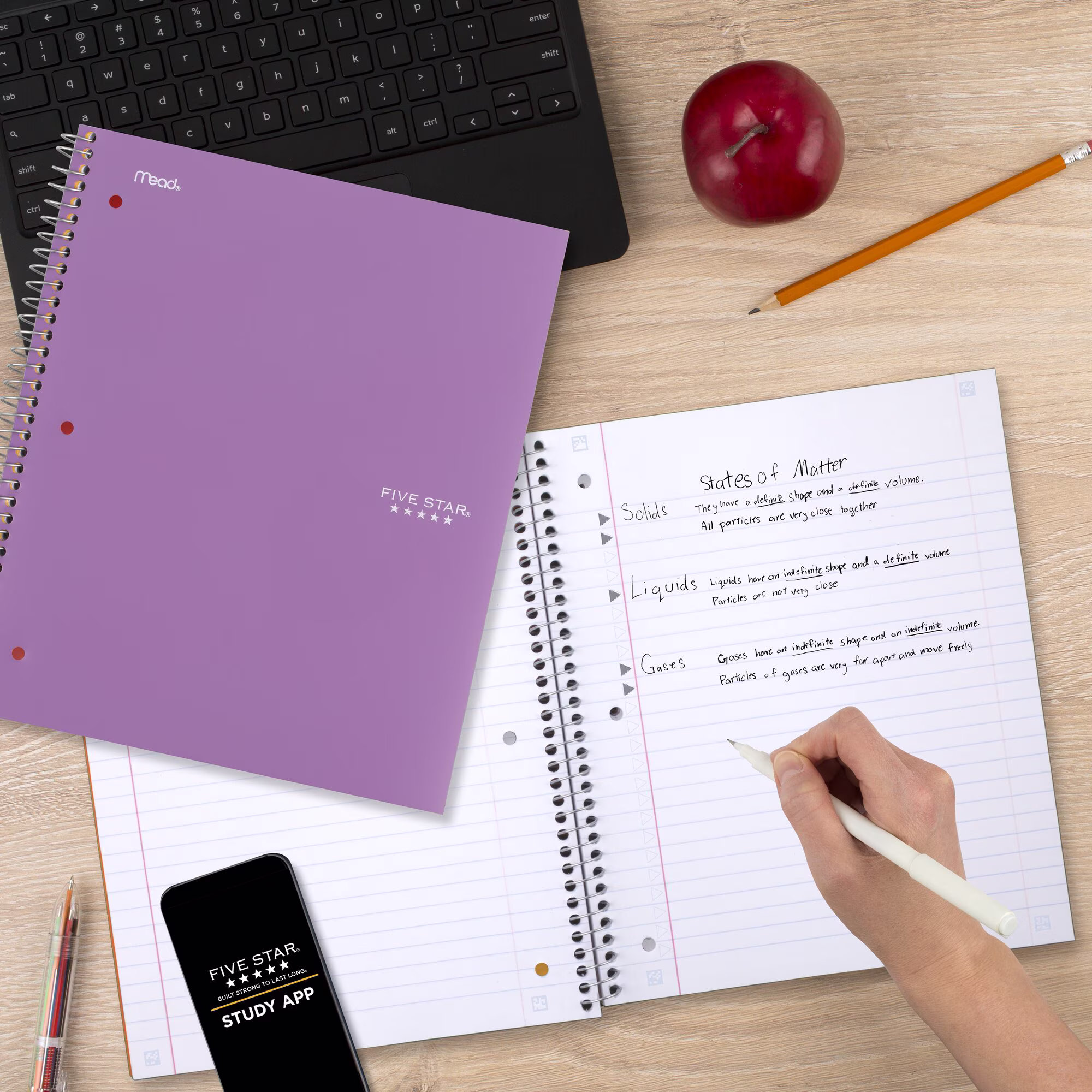 Five Star Spiral Notebook + Study App, 1 Subject, Wide Ruled, 8