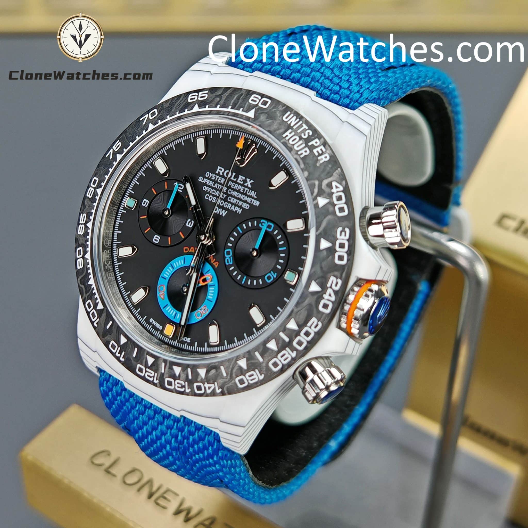 Modified Super Clone Watches 1:1 DiW Rolex Daytona Quartz Fiber Unique Piece RACING BLUE