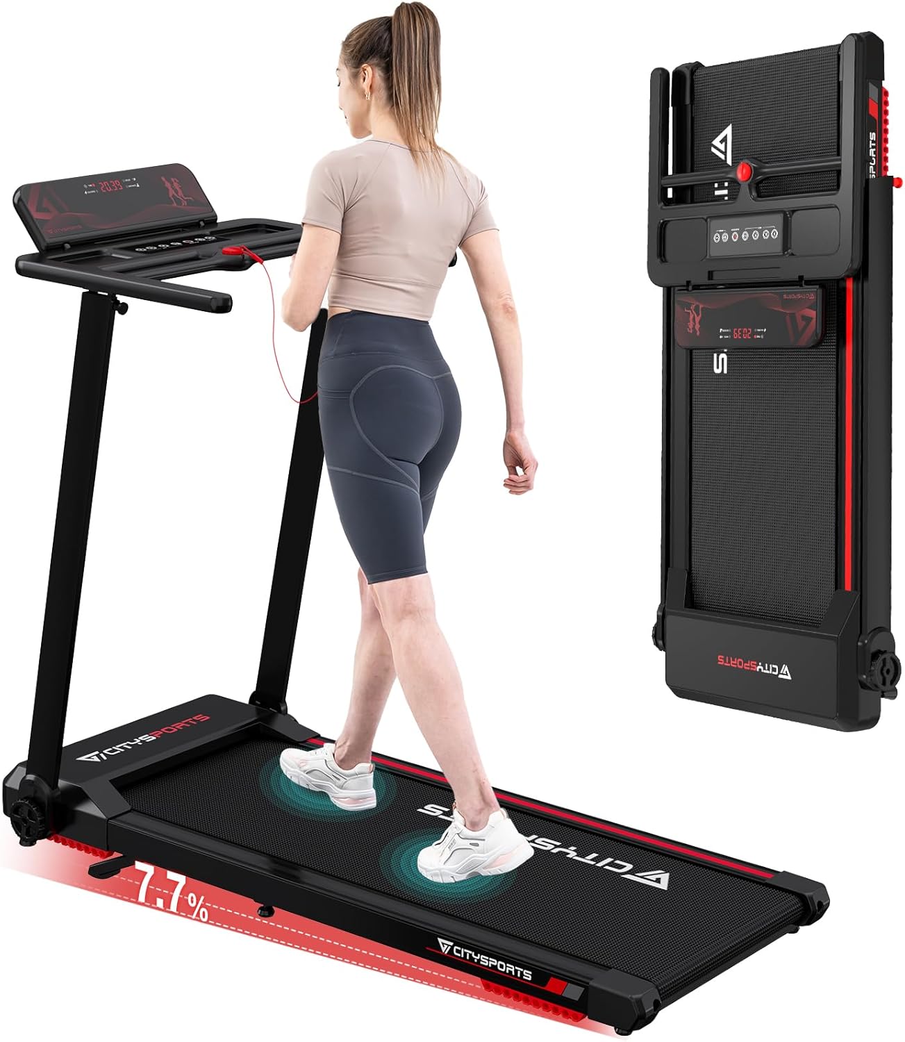 Tapis de course pliable 12 km/h affichage LED app support tablette compact maison bureau