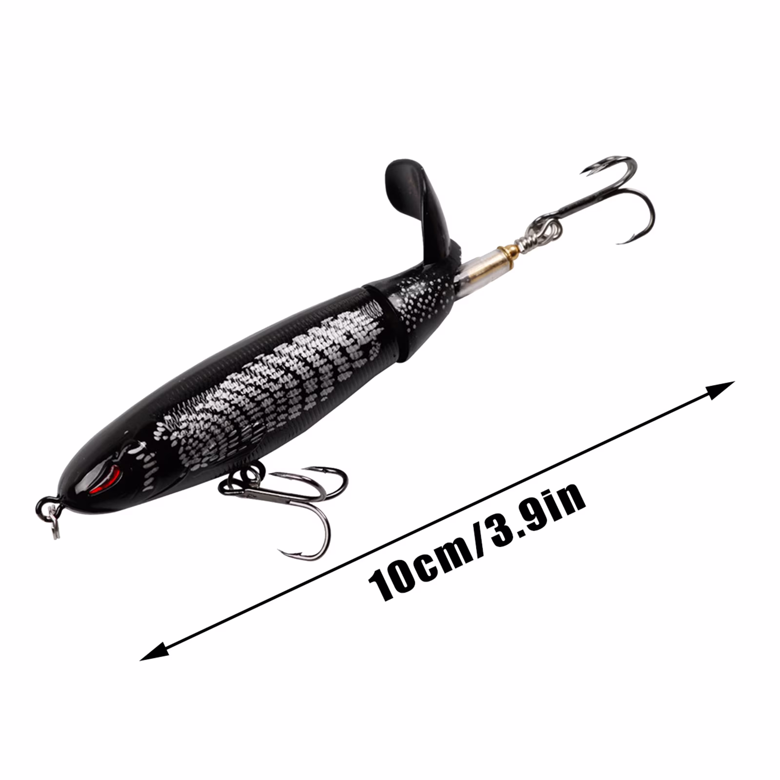 Fishing Topwater Set for Freshwater and Saltwater | Floating Rotating Tail Stosh Hard with Whopper Plopper Style Action, 10cm, Black