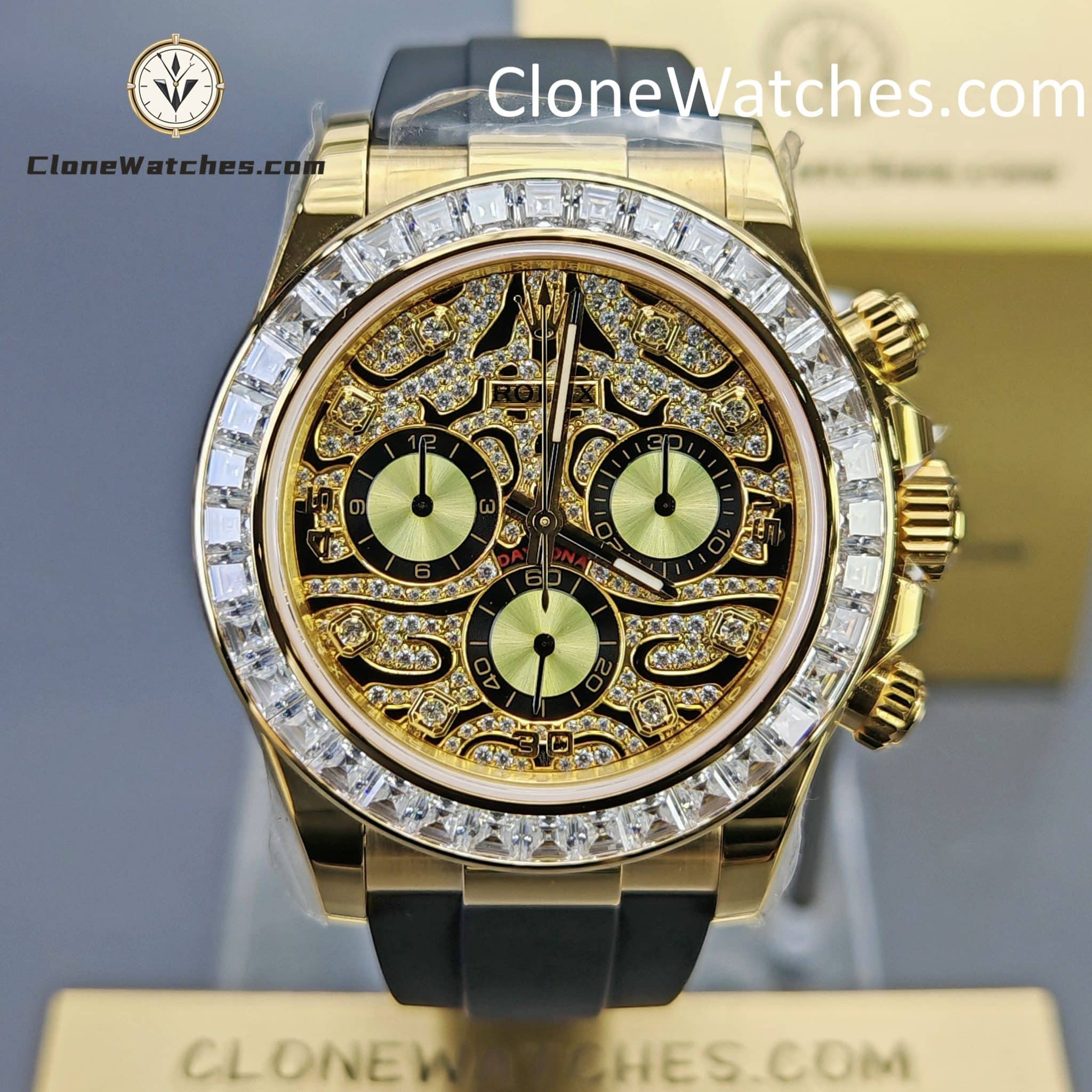 Rolex Super Clone Watches 1:1 Daytona 18K Gold 116588TBR Eye of the Tiger Diamonds Dial 4130 Movement