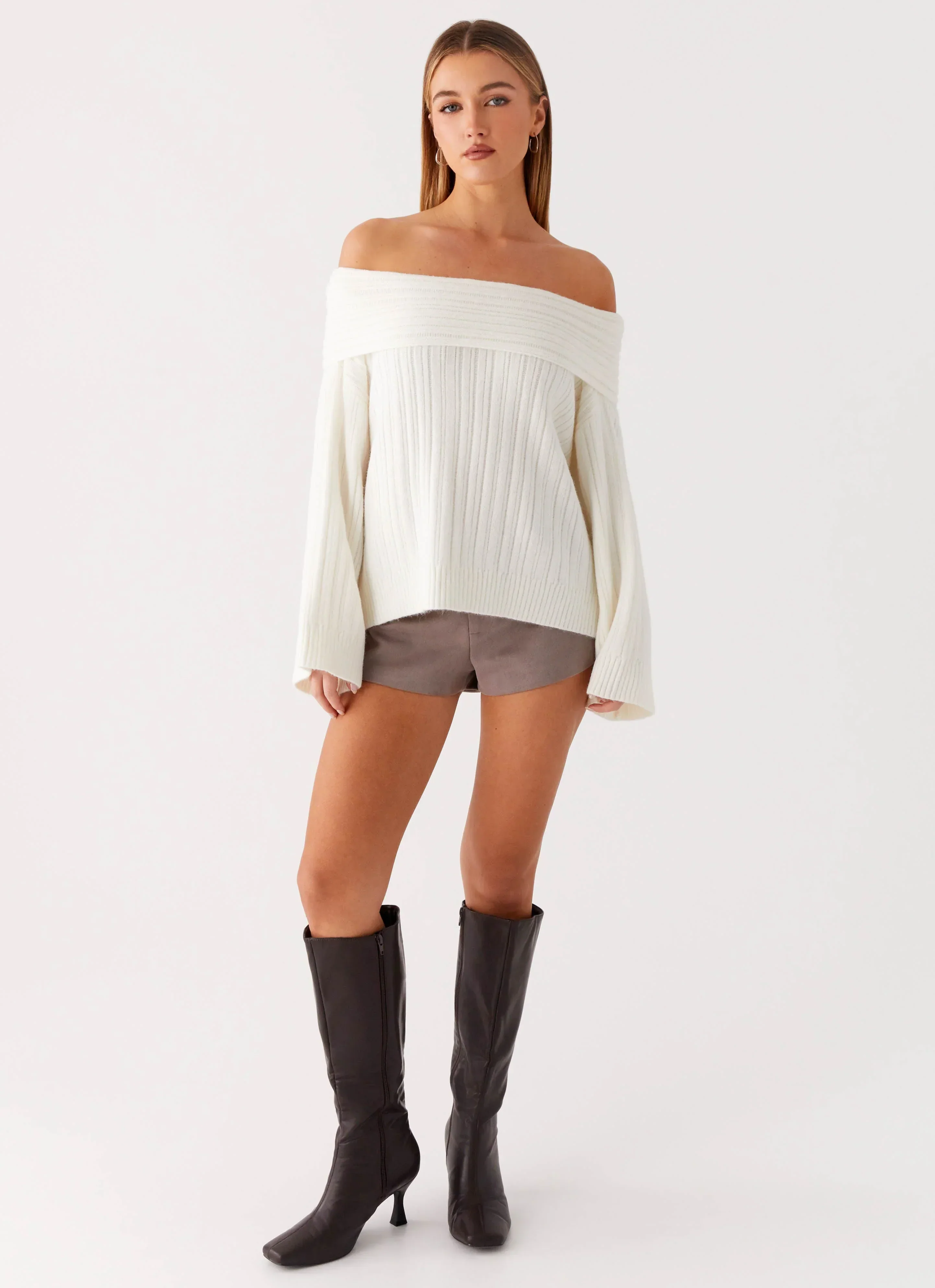 Federica Off Shoulder Knit - White