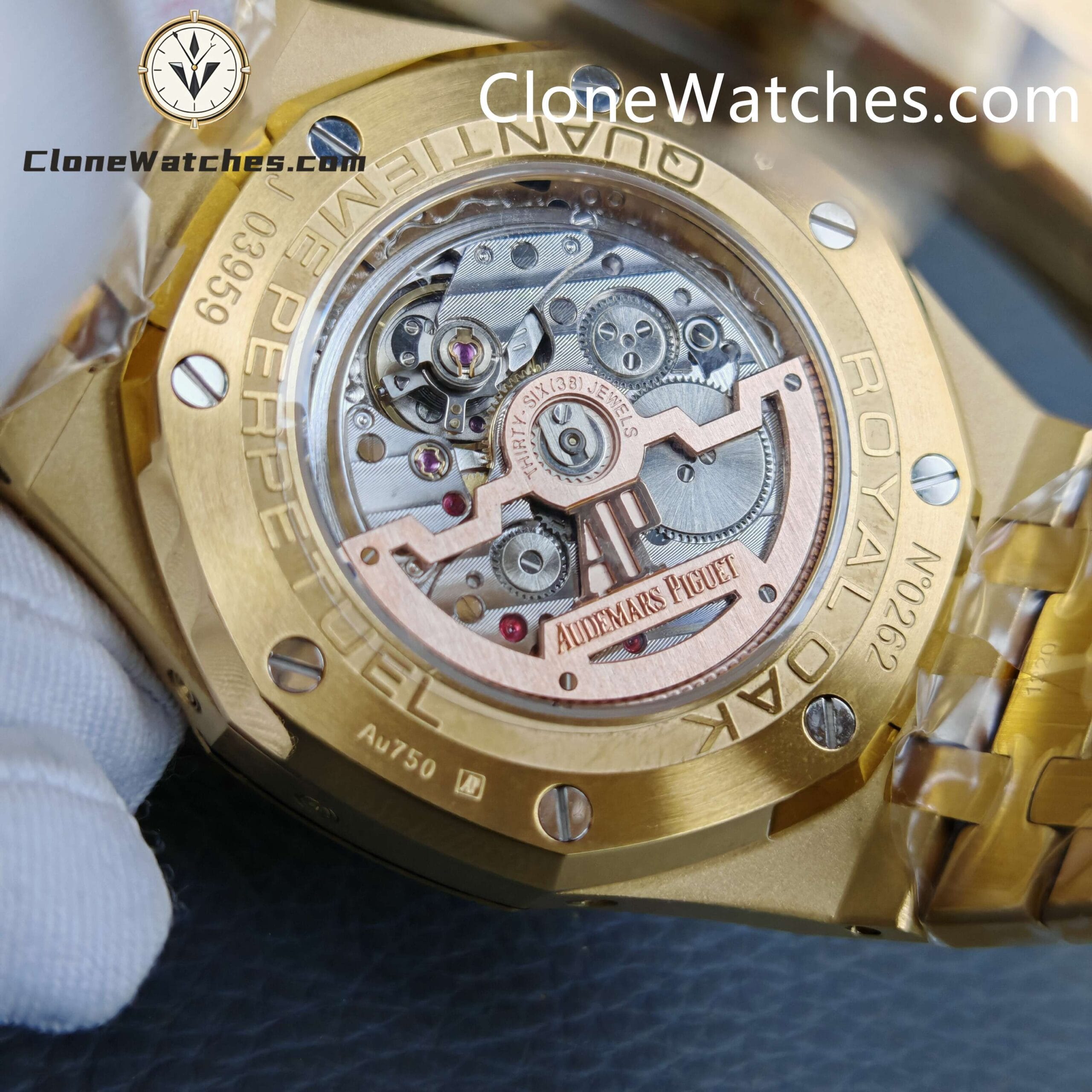 Audemars Piguet Super Clone Watches 1:1 Royal Oak Perpetual Calendar 18K Gold Plated Blue Dial 26574BA 41MM