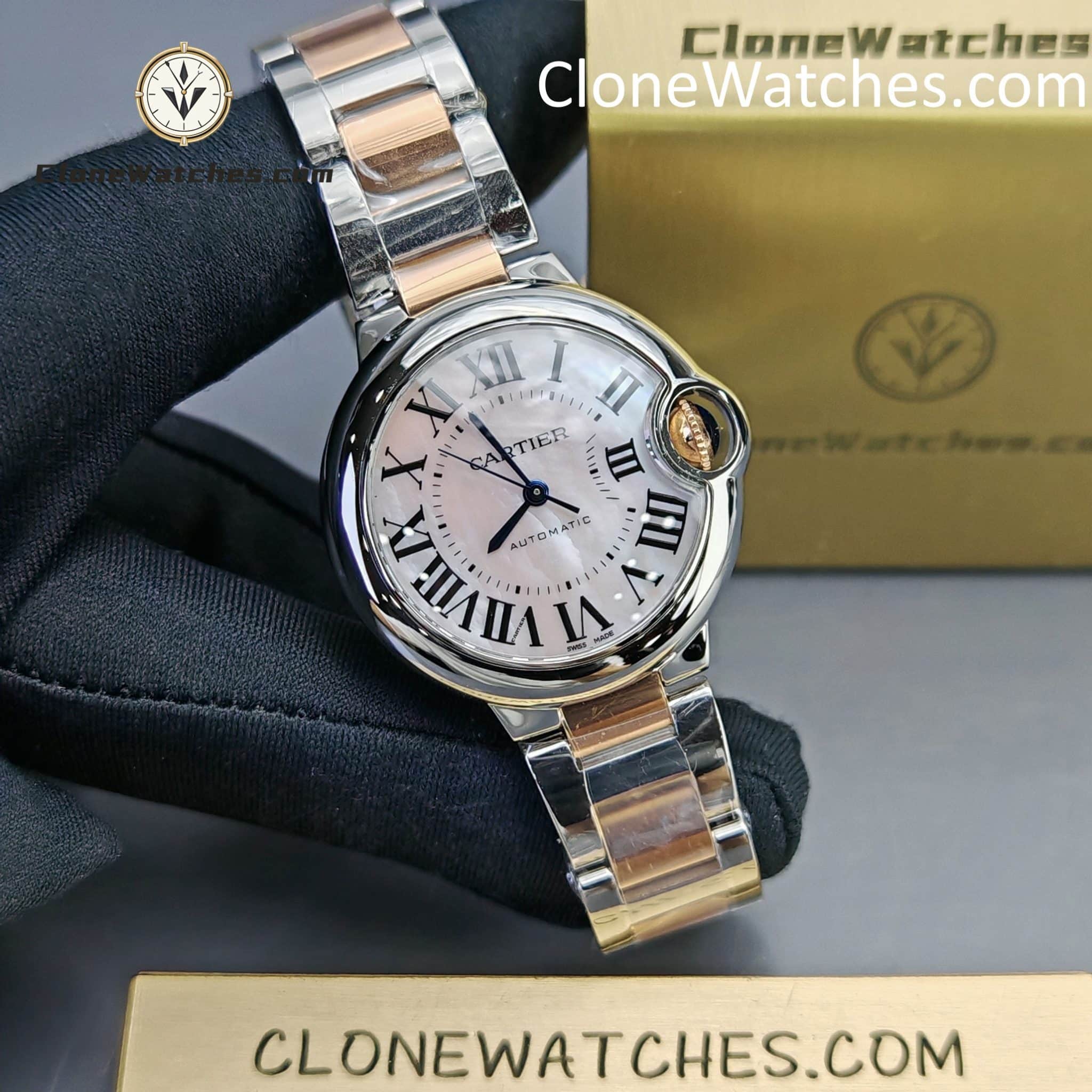 Cartier Super Clone Watches 1:1 Ballon Bleu de W6920070 Pink Mother-of-Pearl Dial 33mm