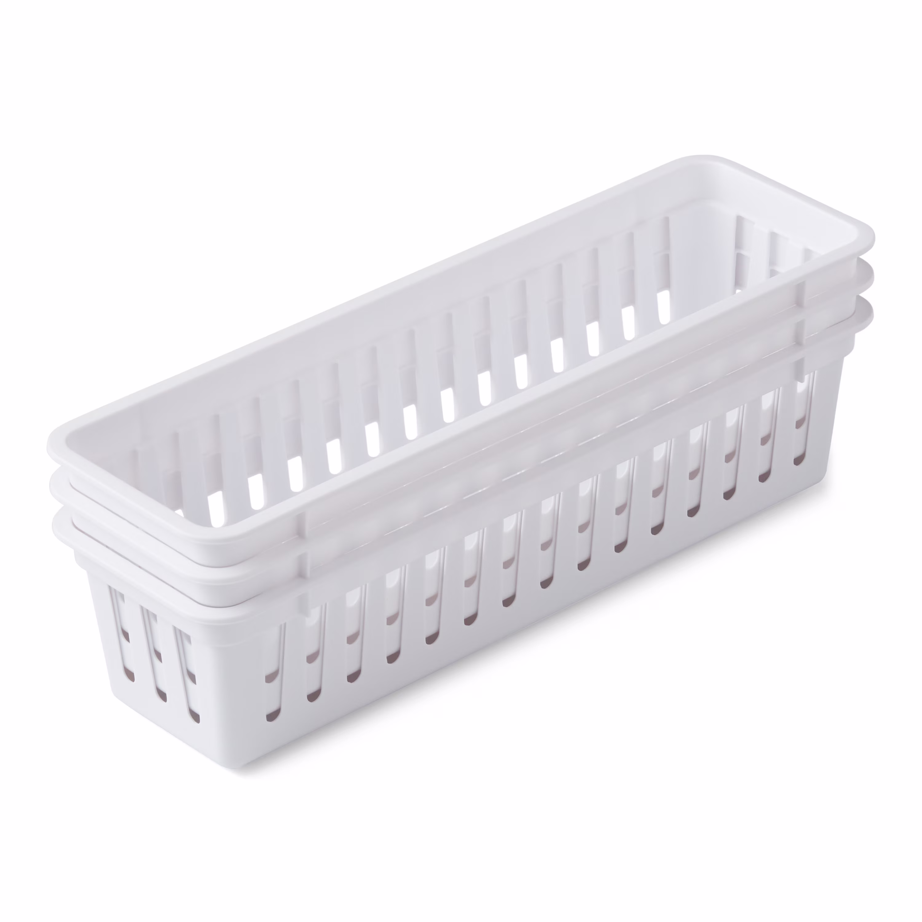 Mainstays 3-Pack Plastic Narrow Drawer Organizer Storage Baskets, Kitchen Drawer, Desk Drawer and Bathroom Drawer Organizer Bins, 10.3