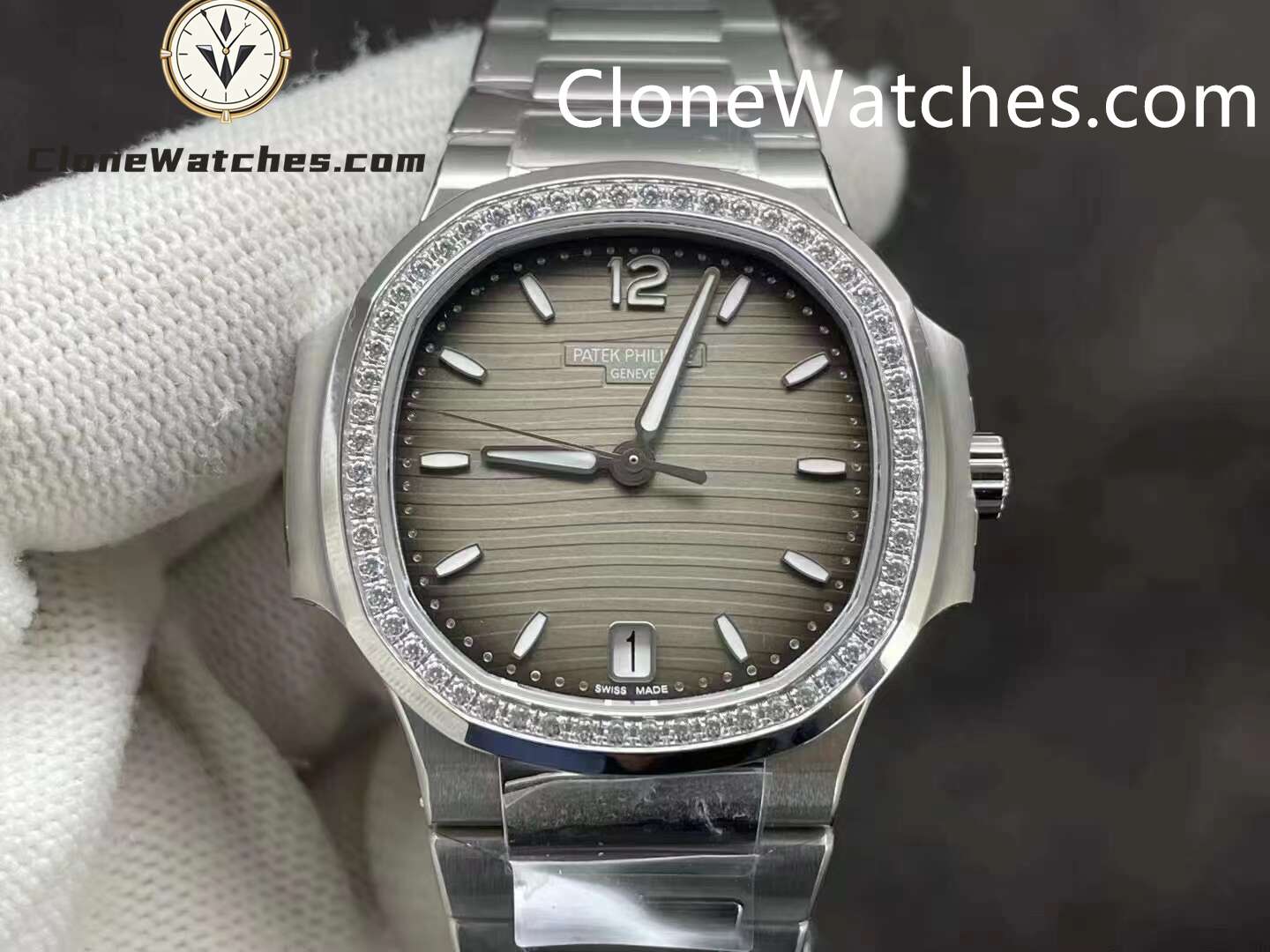 Patek Philippe Super Clone Watches 1:1 Nautilus Gray Dial Diamond Frame 7118/1200A-011 35.2 mm