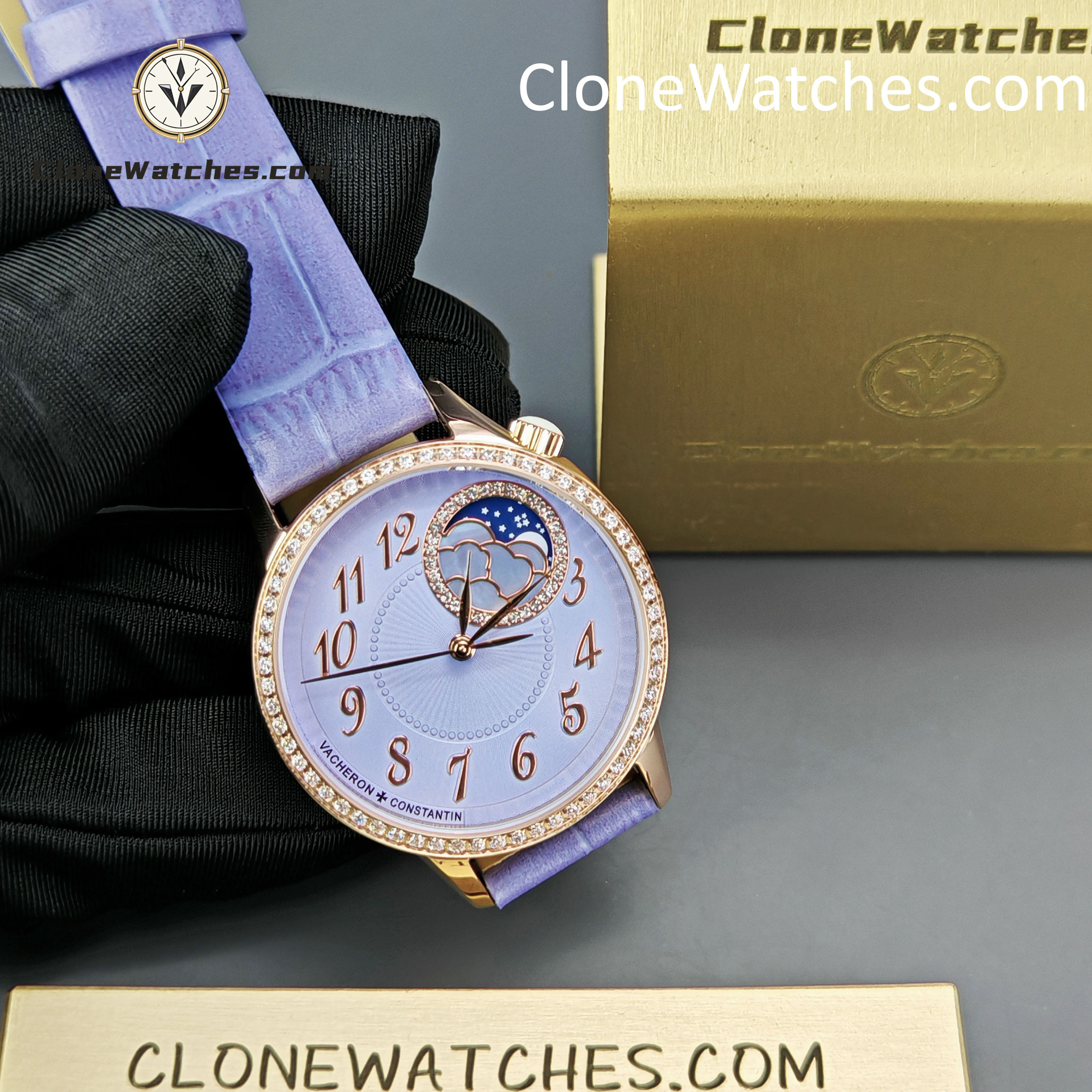Vacheron Constantin Super Clone Watches 1:1 Égérie Moon Phase 8005F/000R-H030 Purple Dial