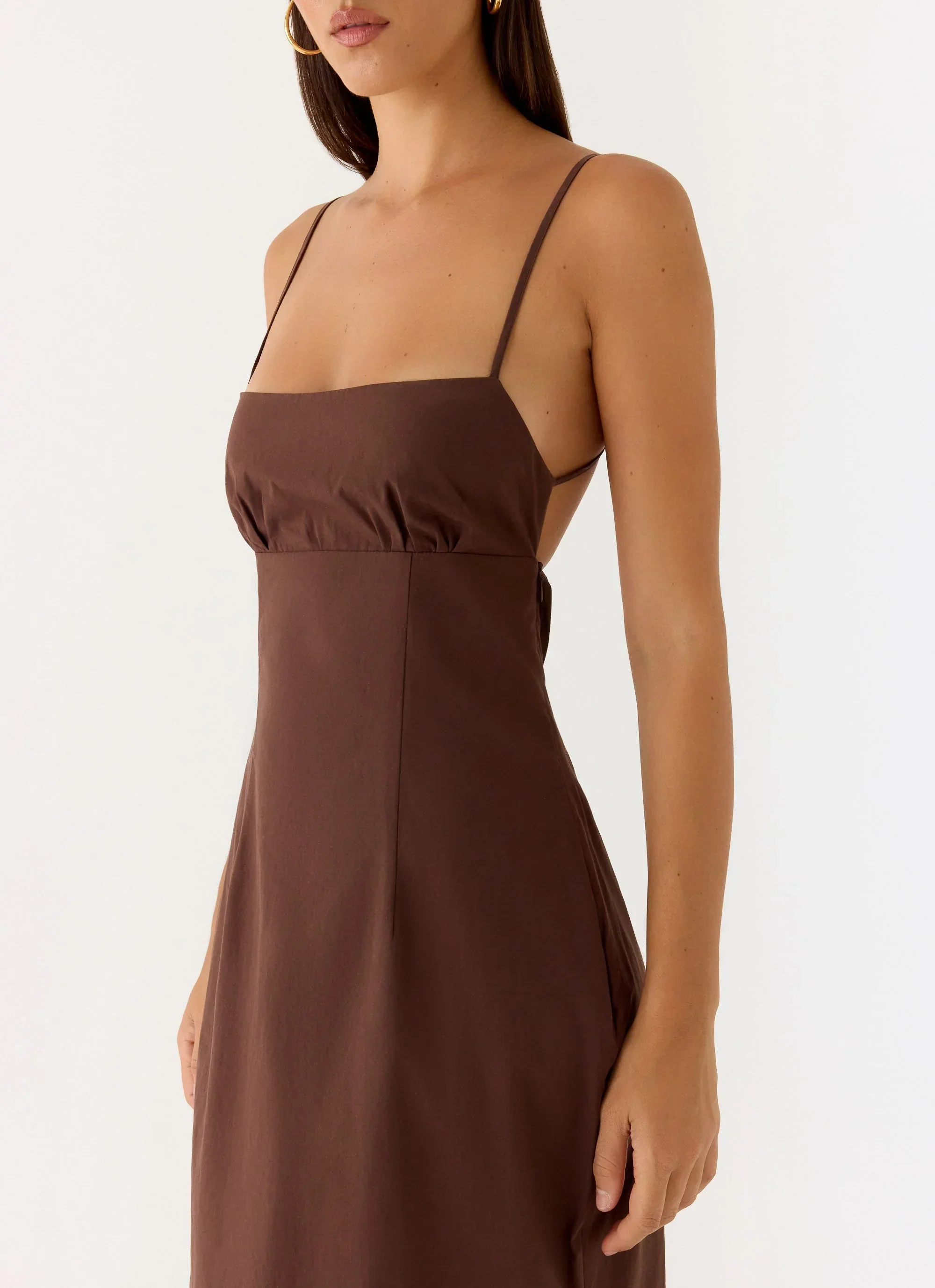 Off The Table Linen Maxi Dress - Chocolate