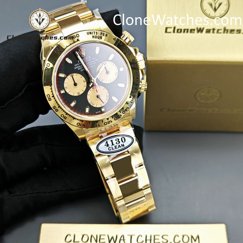Rolex Super Clone Watches 1:1 Daytona 18K Gold Black Dial M116508-0009 4130 Movement