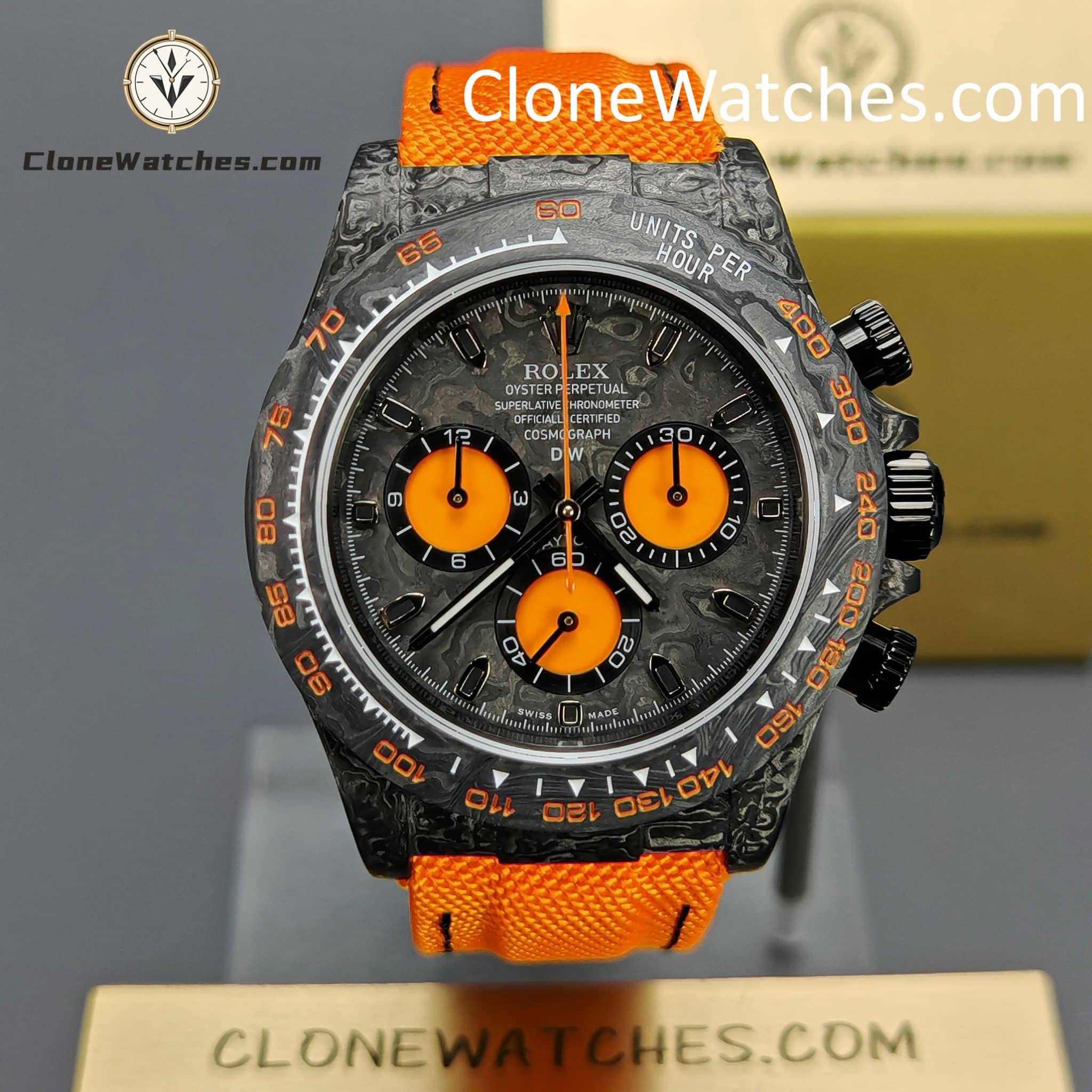 Modified Super Clone Watches 1:1 DiW Rolex Daytona NTPT Carbon “ORANGE EDITION”