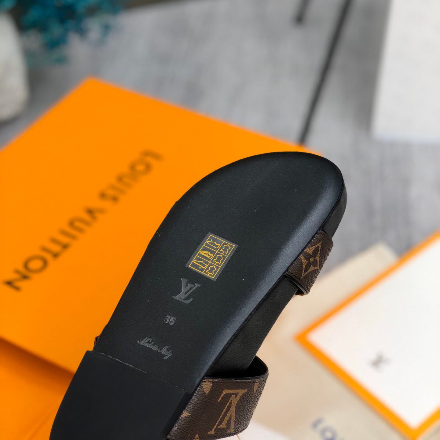 Louis Vuitton LV Bom Dia Flap Mule Leather Slide Sandals