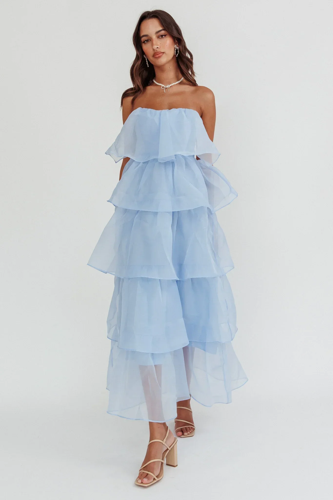 Behati Tiered Layer Midi Dress Blue