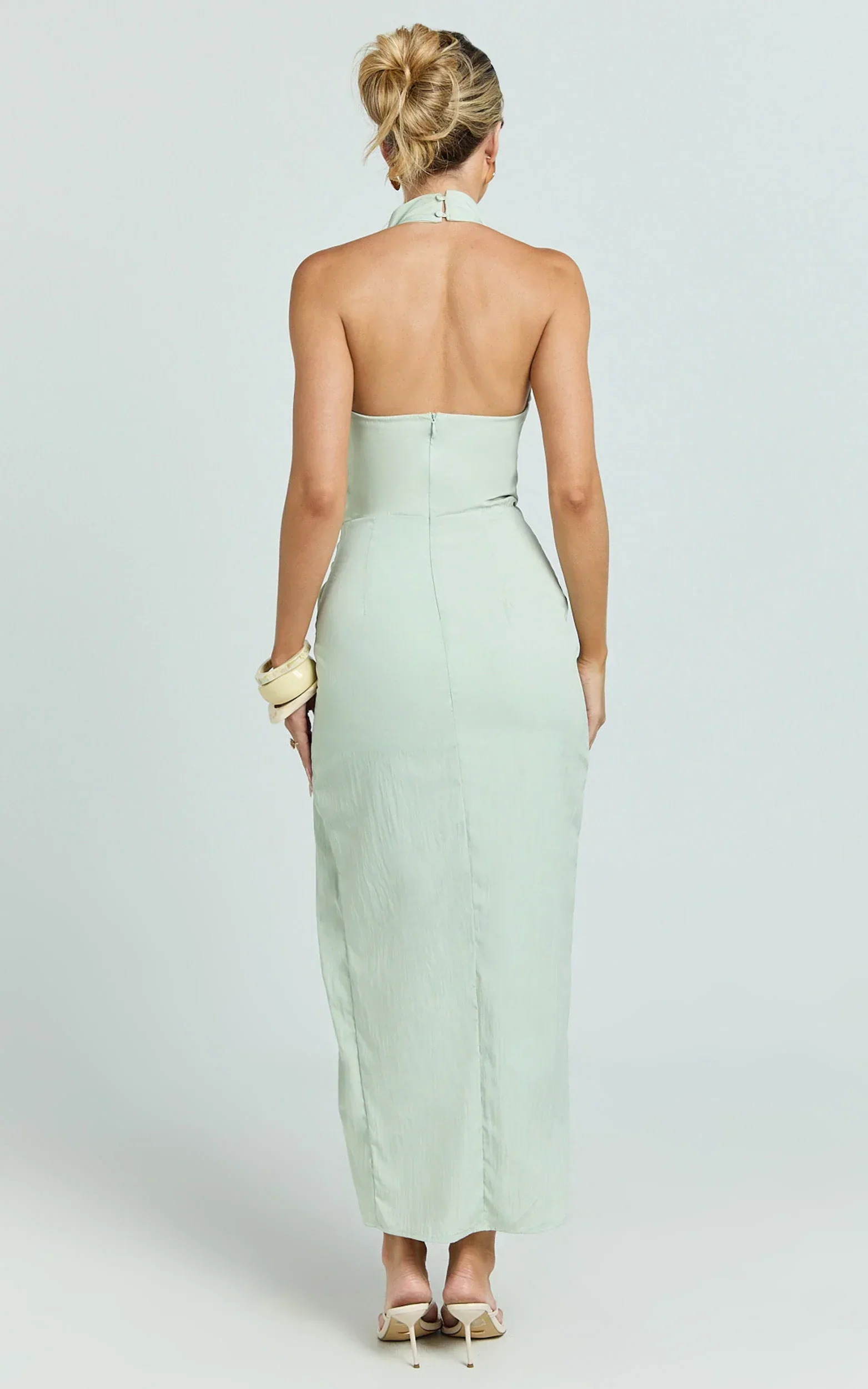 Finn Midi Dress - Folded Cowl Halter With Front Leg Split in Sage